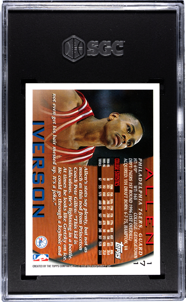 1996 Topps Allen Iverson Rookie #171 SGC 9.5 Philadelphia 76ers