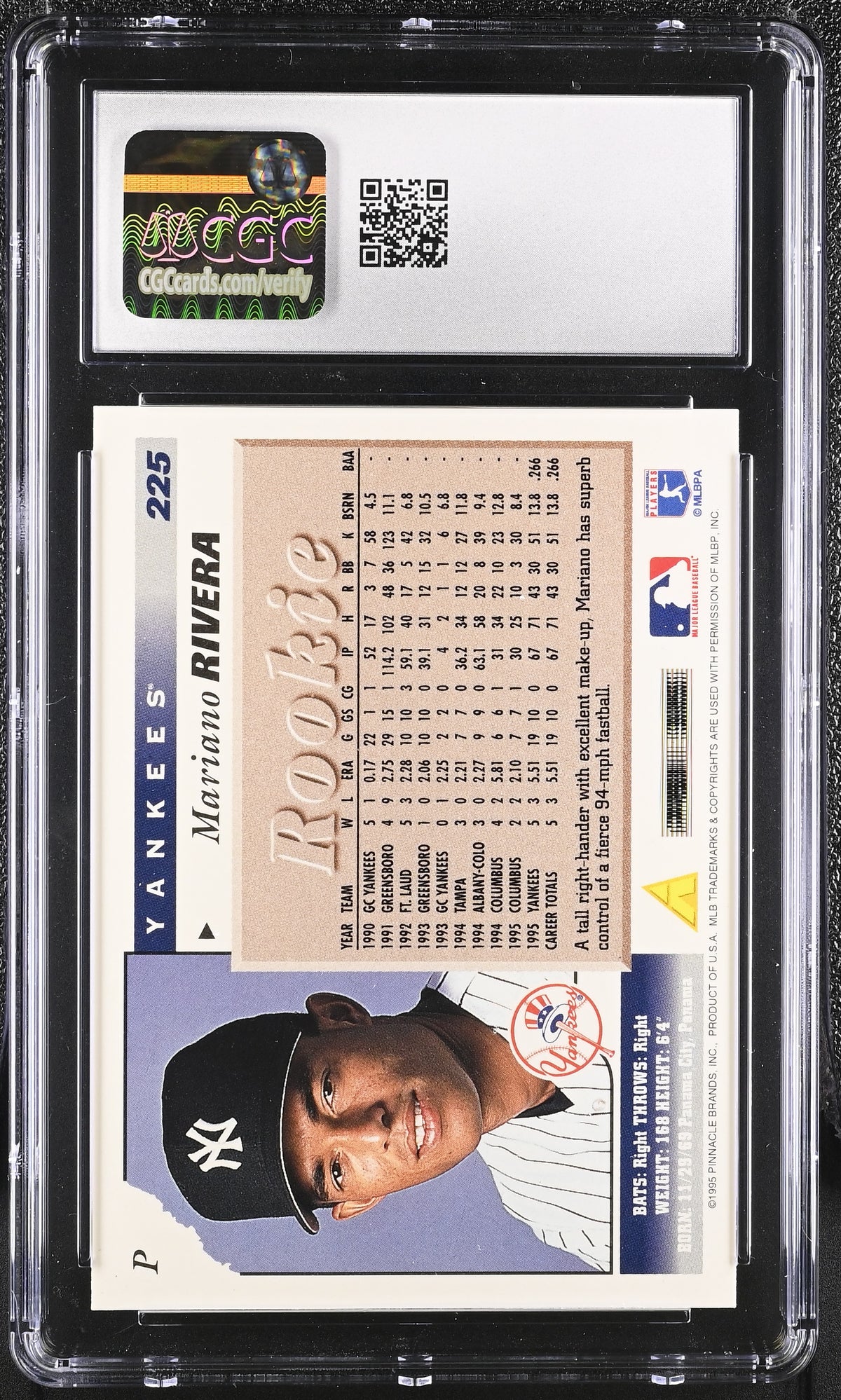 1996 Score Mariano Rivera Rookie #225 CGC 10 New York Yankees
