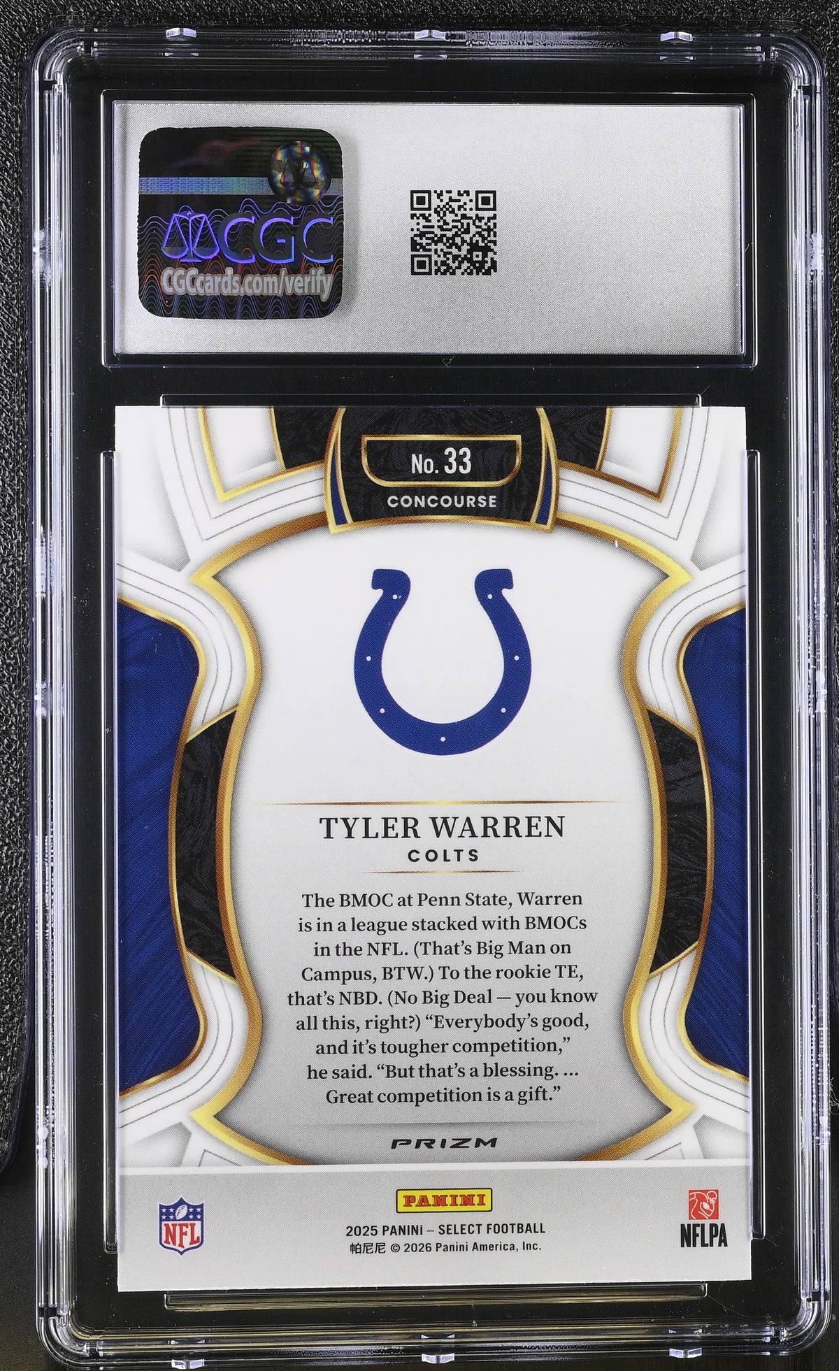 2025 Panini Select Tyler Warren Silver Rookie #33 CGC 9.5 Indianapolis Colts