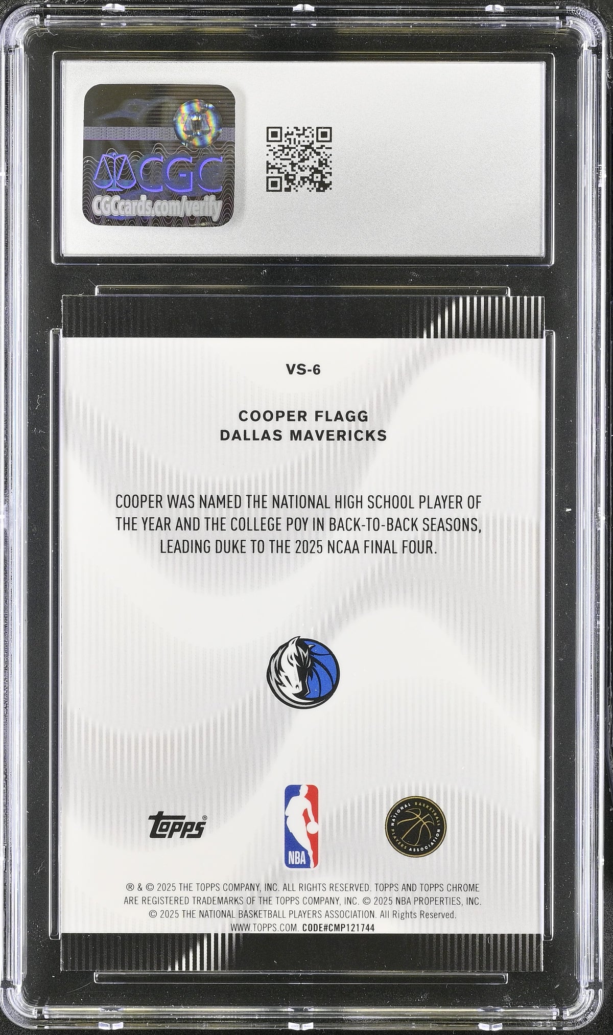 2025-26 Topps Chrome Cooper Flagg Rookie Voices #VS-6 CGC 10 Dallas Mavericks