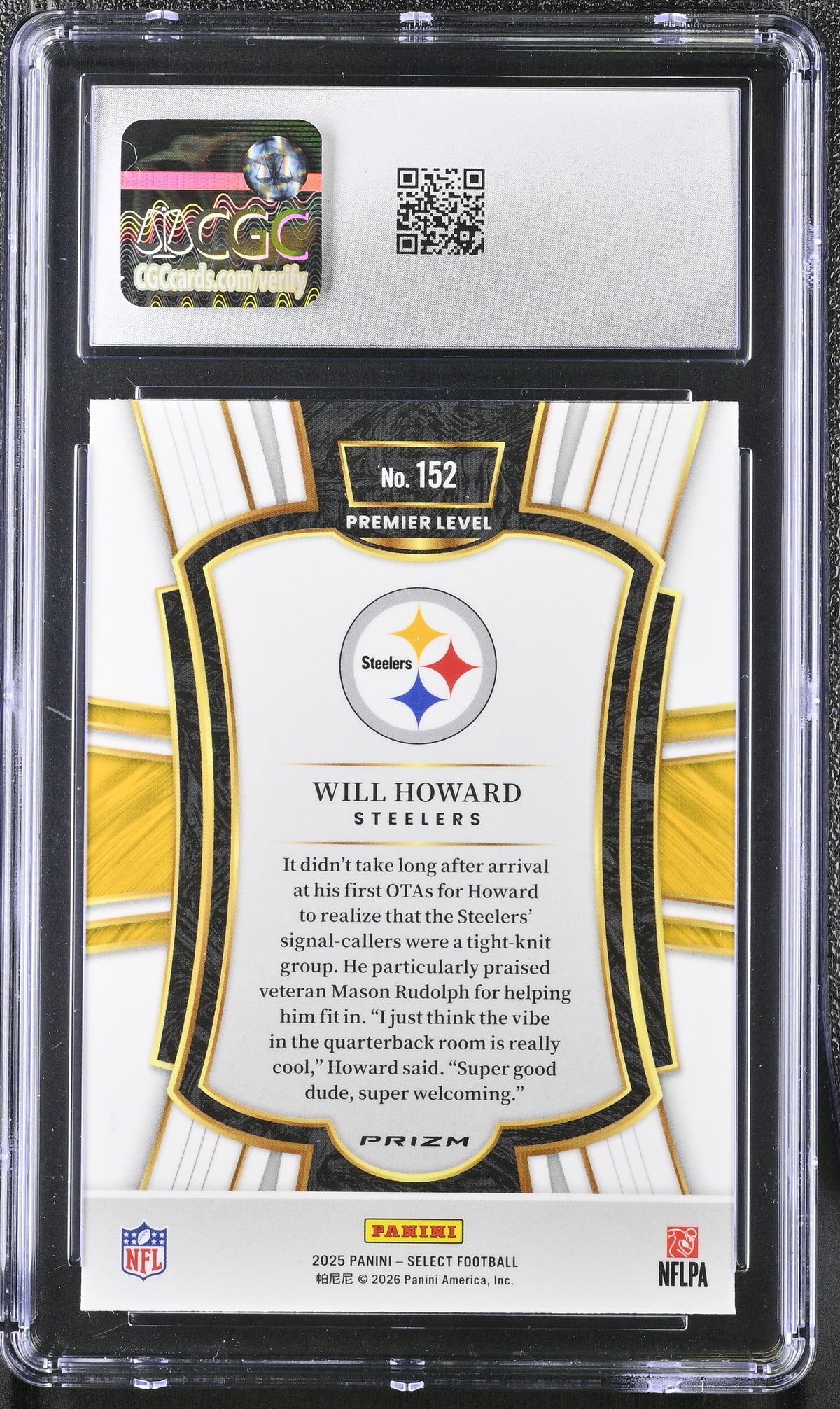 2025 Panini Select Will Howard Black & Red Shock Rookie #152 CGC 10 Steelers