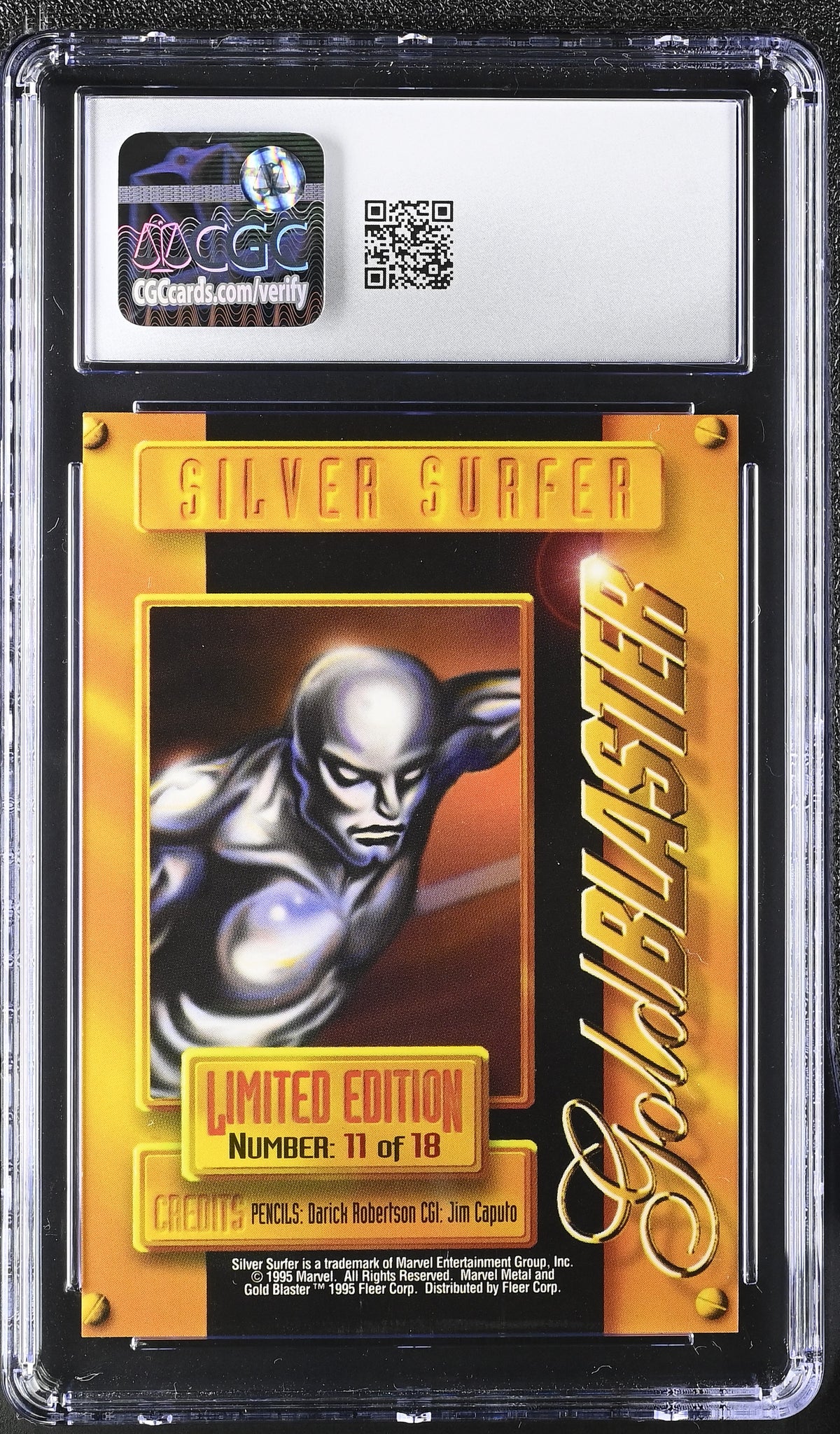 1995 Fleer Marvel Metal Inaugural Edition Silver Surfer #11 of 18 Gold Blasters CGC 9