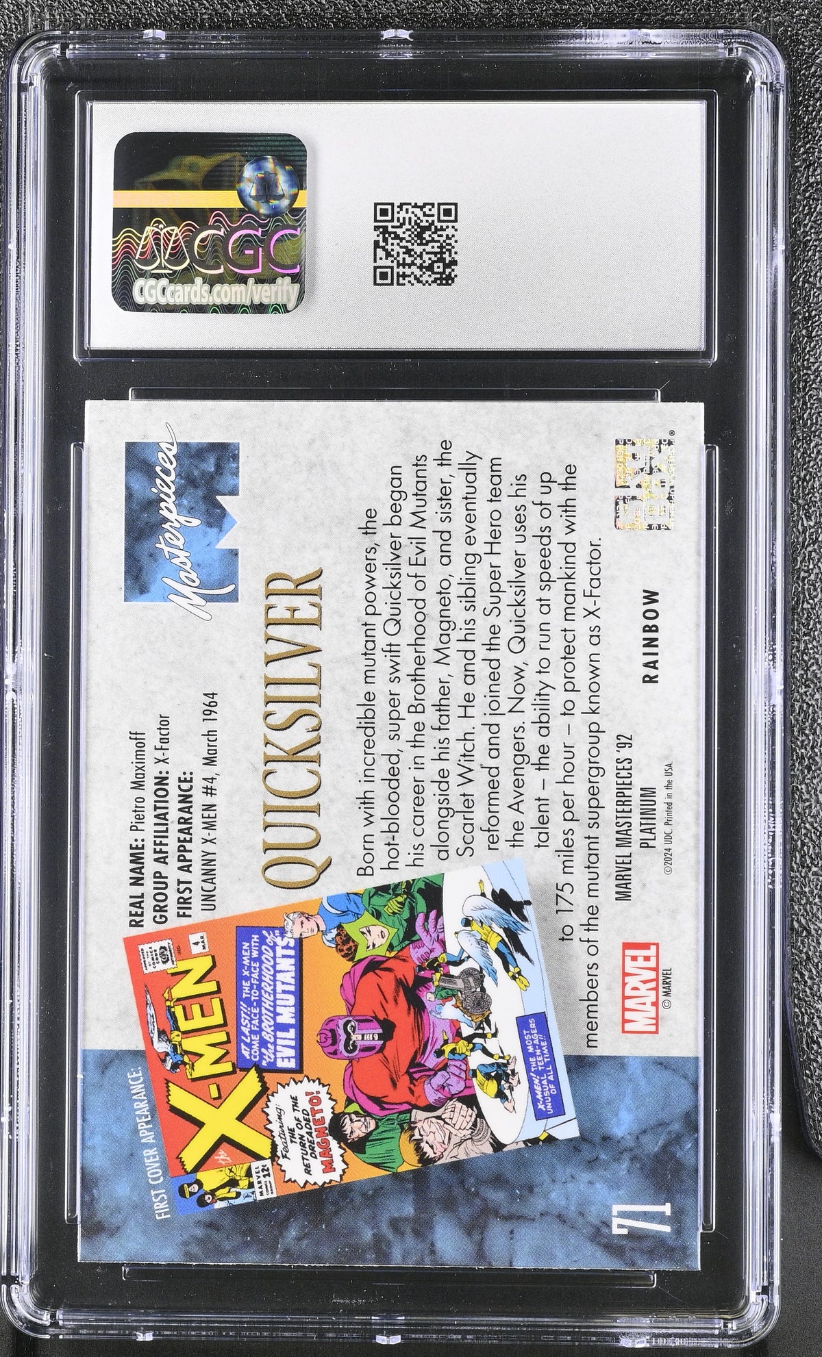 2024 Upper Deck Marvel Masterpieces '92 Quicksilver #71 Rainbow CGC 10