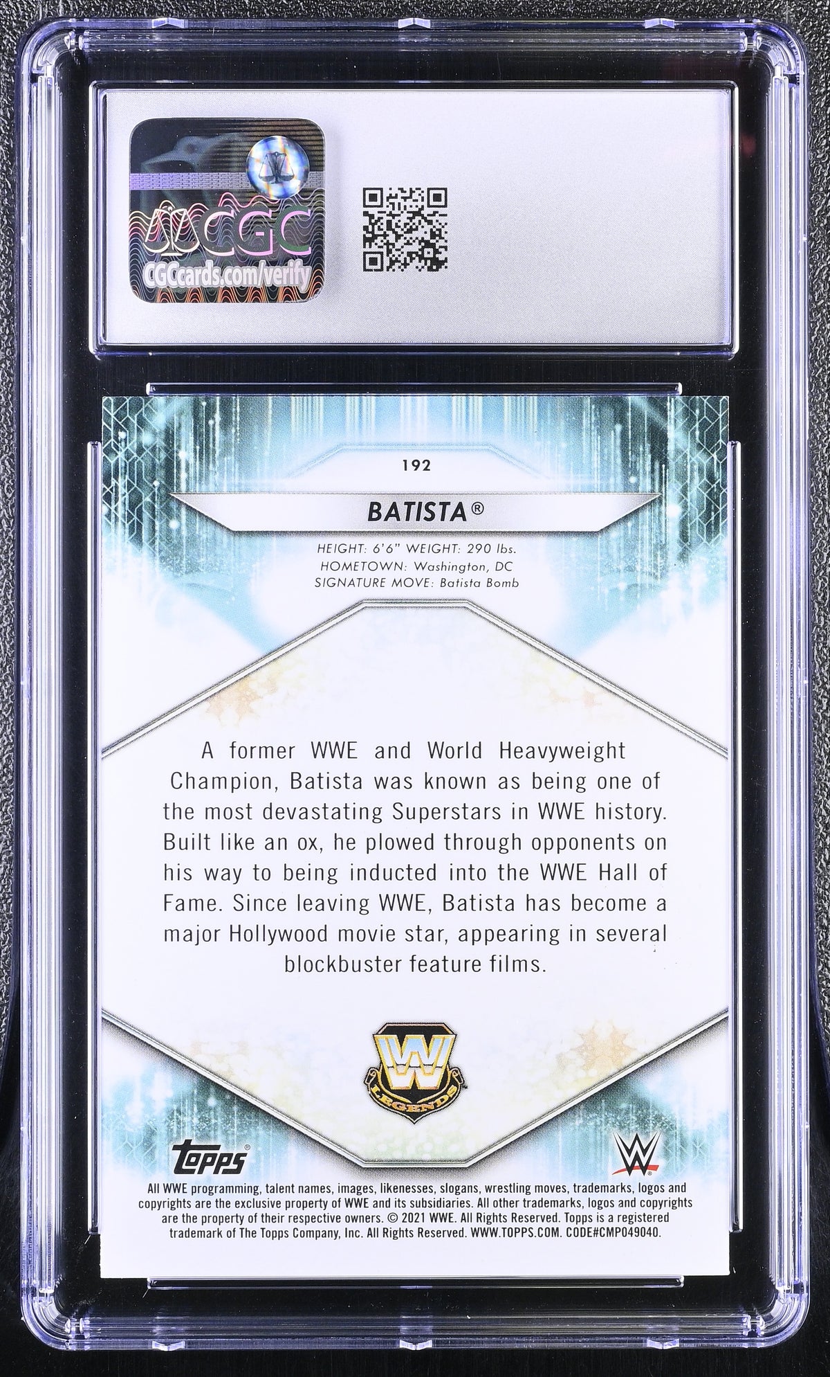 2021 Topps WWE Batista #192 CGC 10
