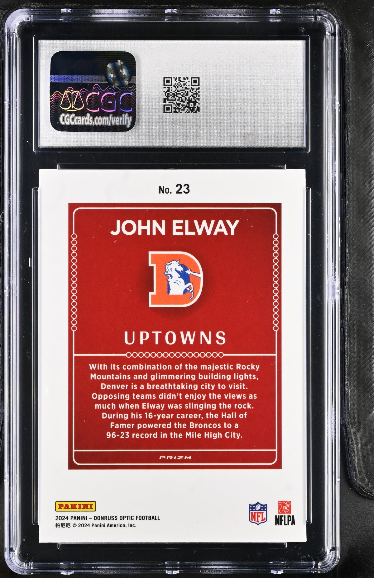 2024 Donruss Optic John Elway Uptowns #23 CGC 9 Denver Broncos