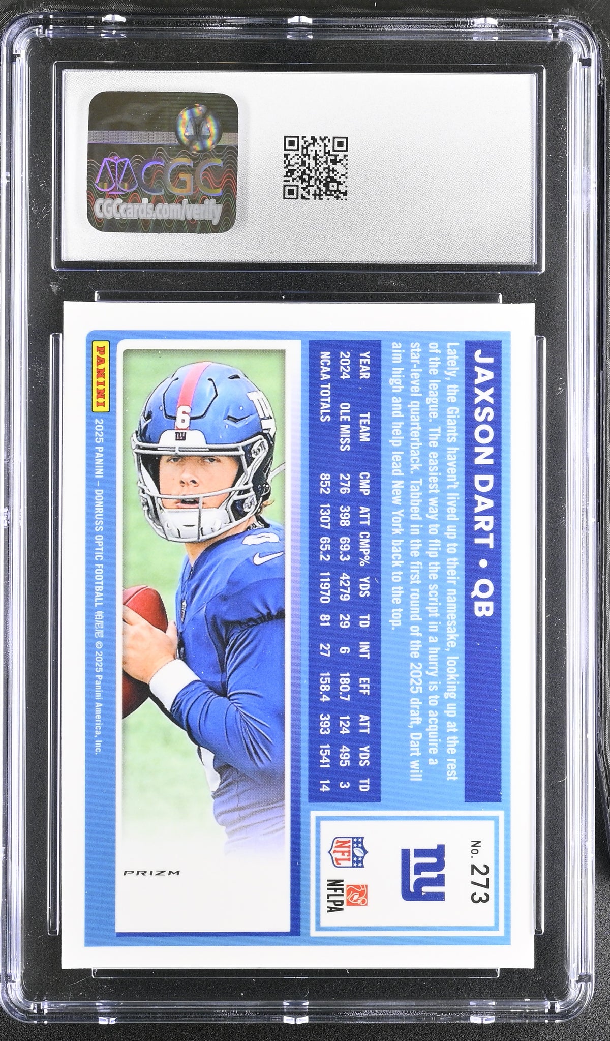 2025 Donruss Optic Jaxson Dart Stars Rookie #273 CGC 10 New York Giants