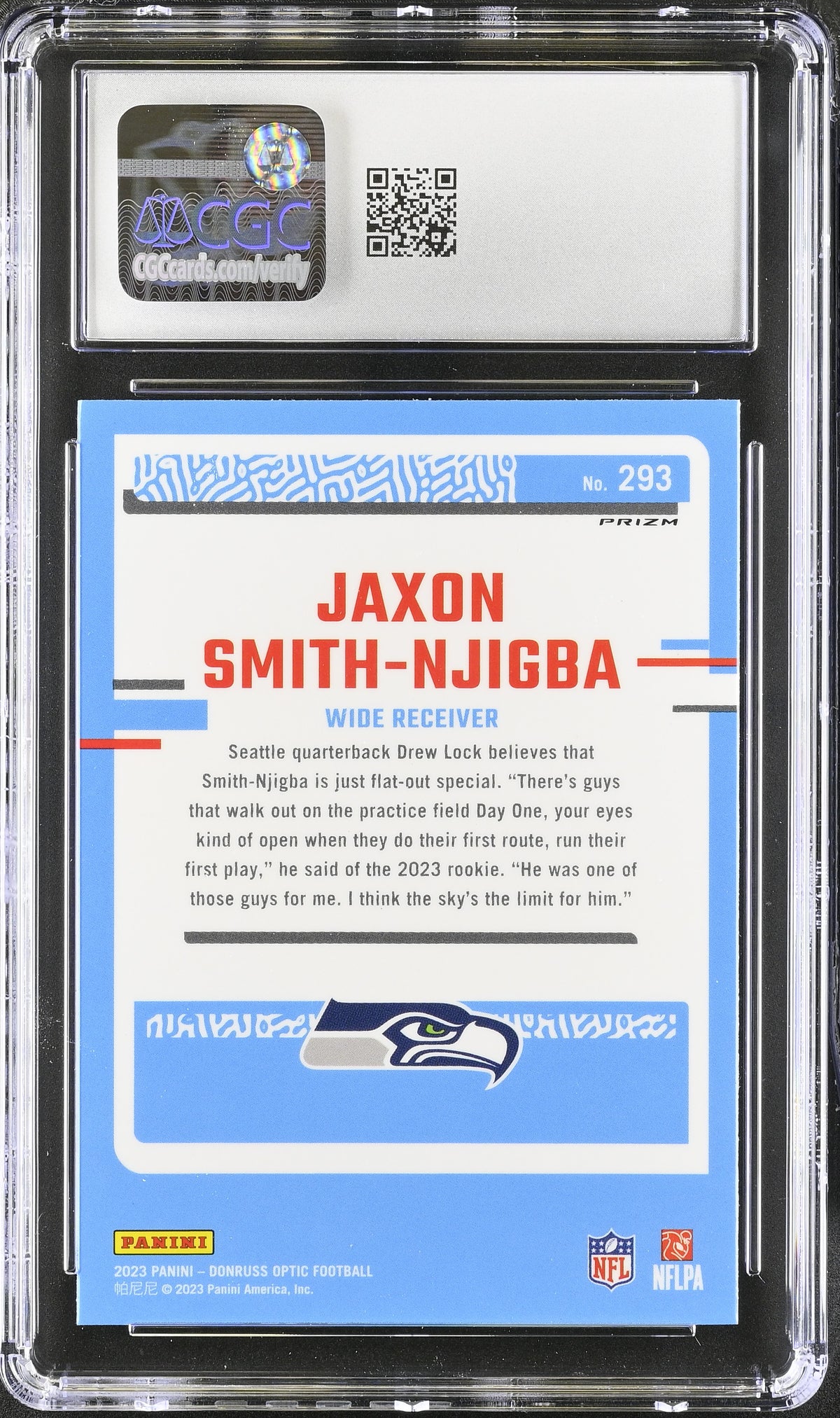 2023 Donruss Optic Jaxon Smith-Njigba Purple Shock Rookie #293 CGC 10 Seahawks