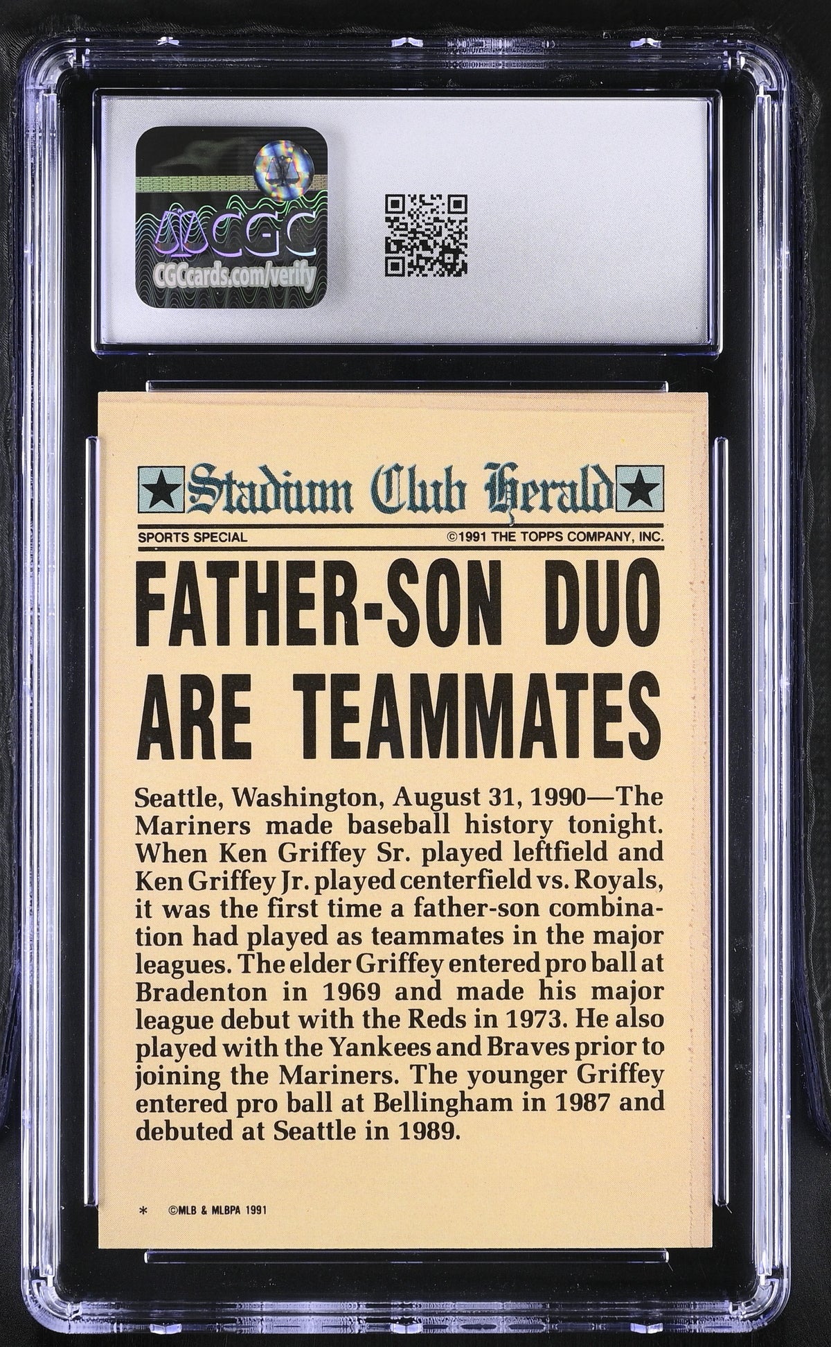 1991 Stadium Club Charter Member Ken Griffey Jr CGC 9 Seattle Mariners