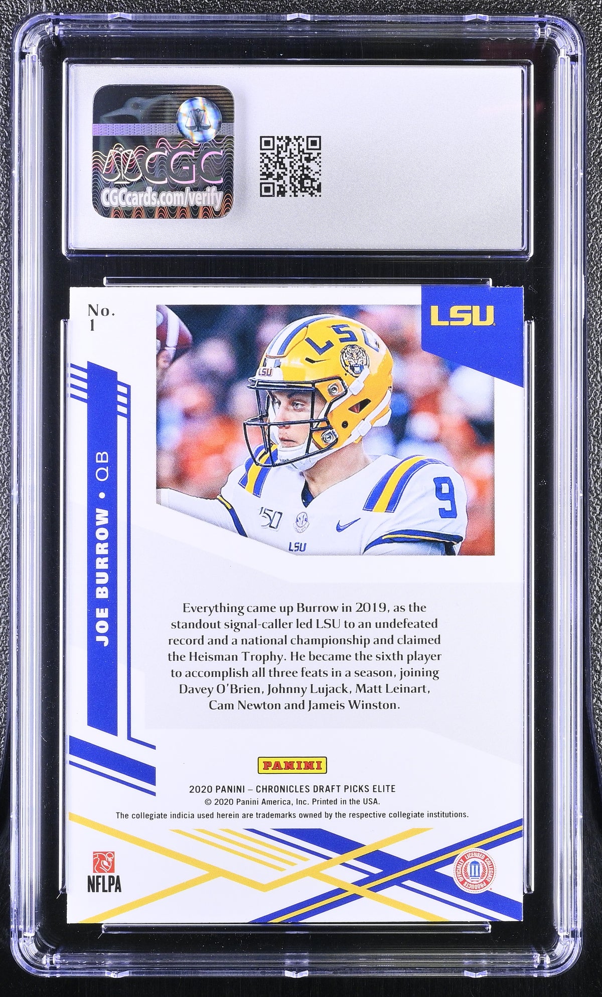 2020 Chronicles Draft Picks Joe Burrow Aspirations Elite Rookies #1 CGC 9.5 LSU