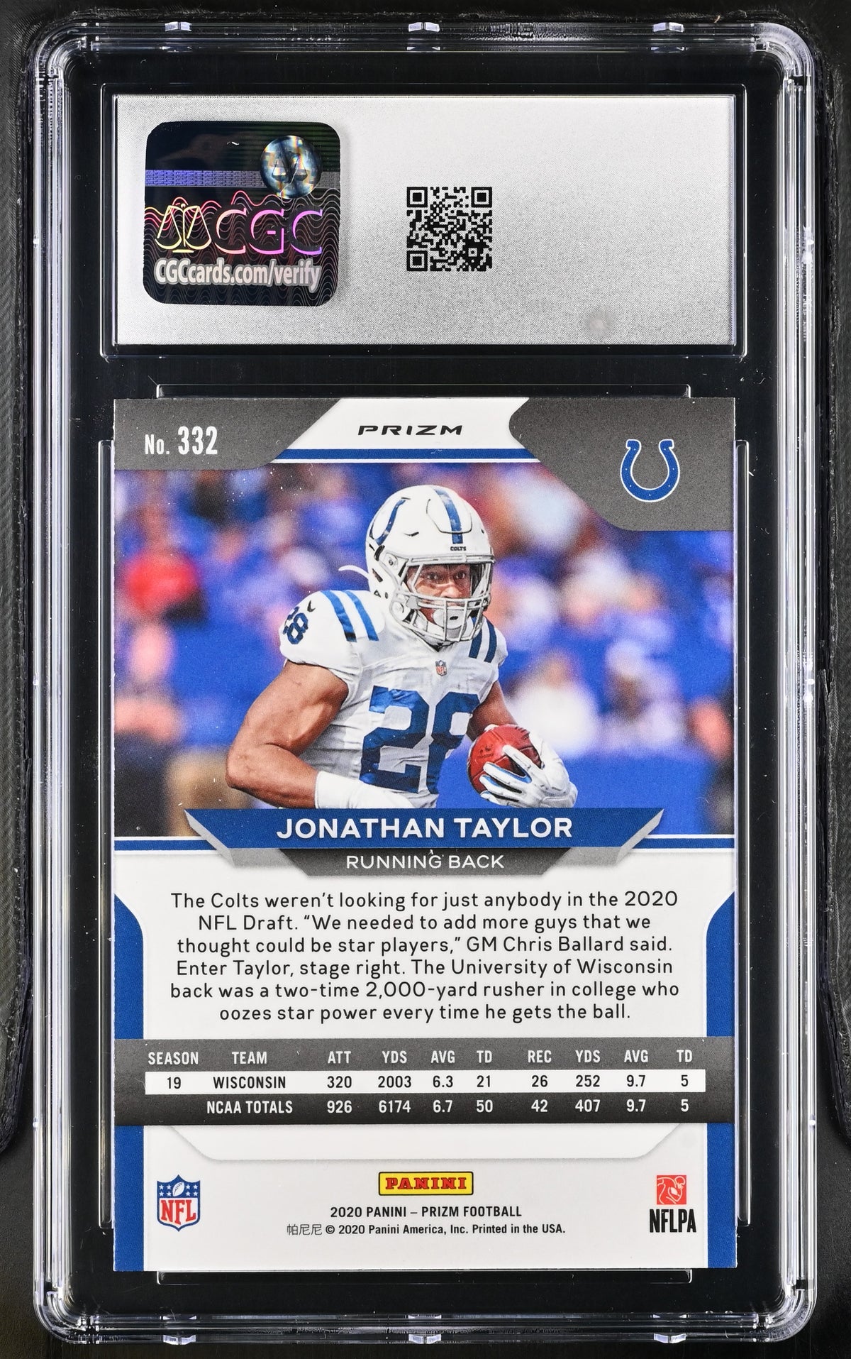 2020 Panini Prizm Jonathan Taylor Lazer Rookie #332 CGC 9.5 Indianapolis Colts