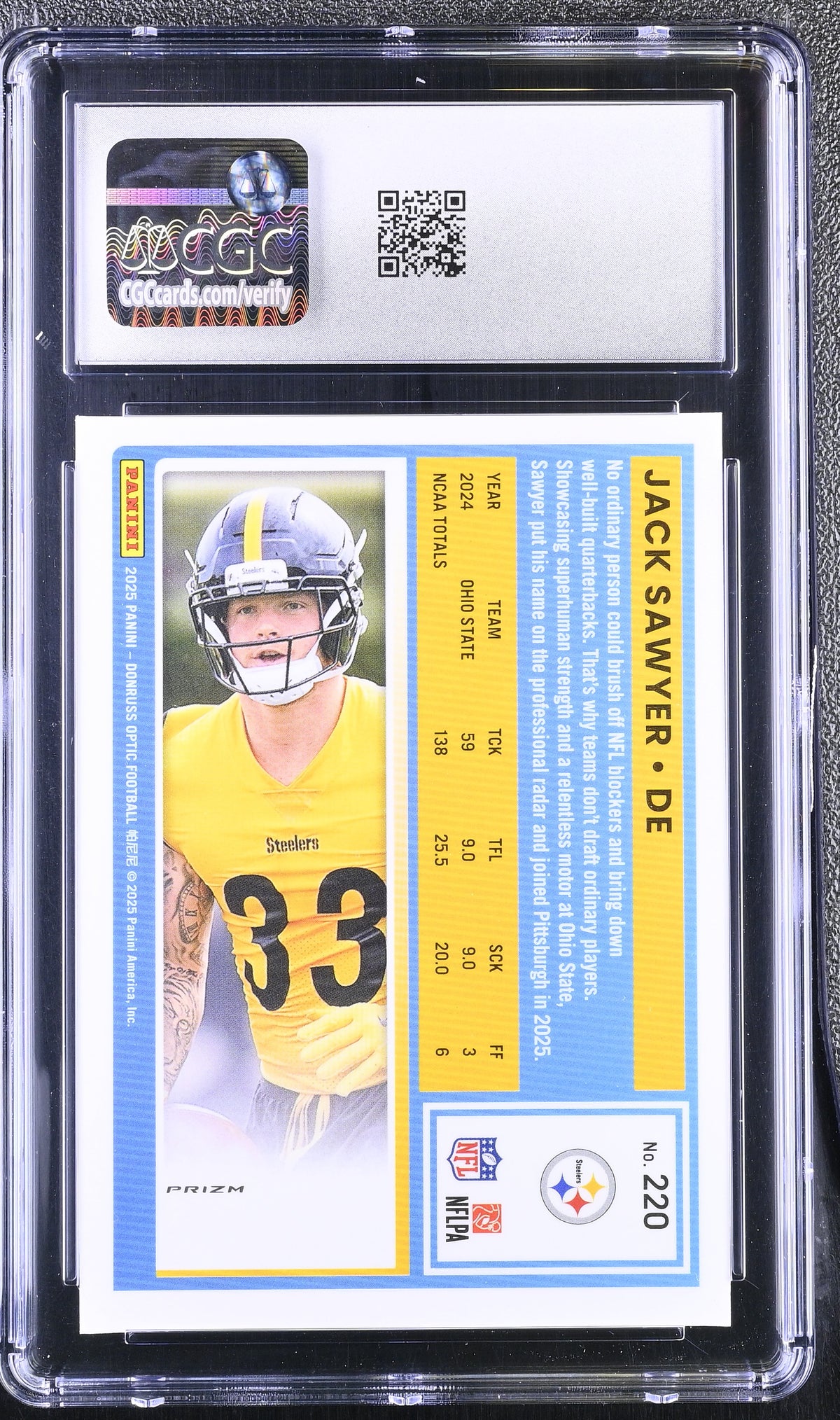 2025 Donruss Optic Jack Sawyer Red Mojo Rookie #220 CGC 10 Pittsburgh Steelers