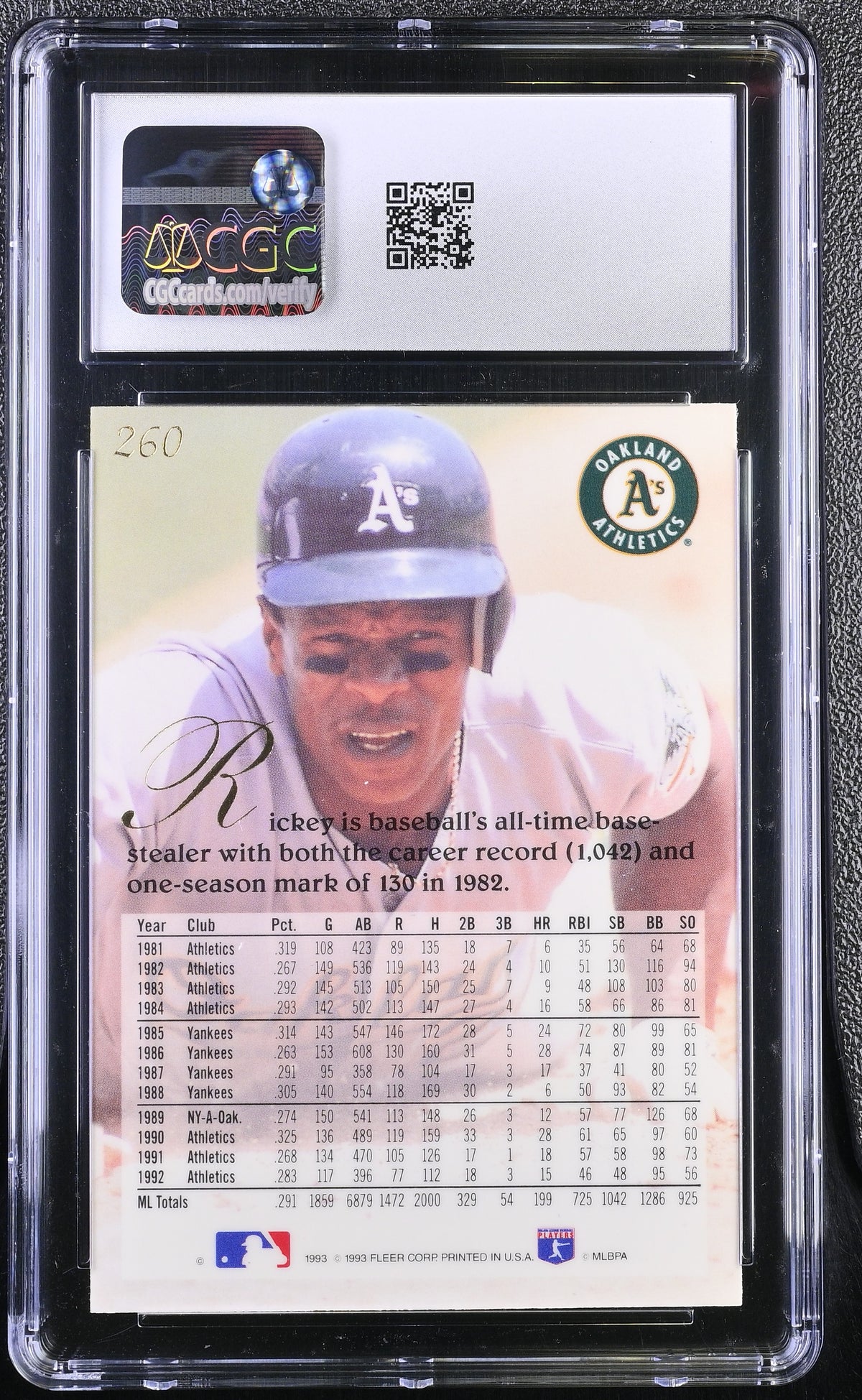 1993 Flair Rickey Henderson #260 CGC 10 Oakland Athletics