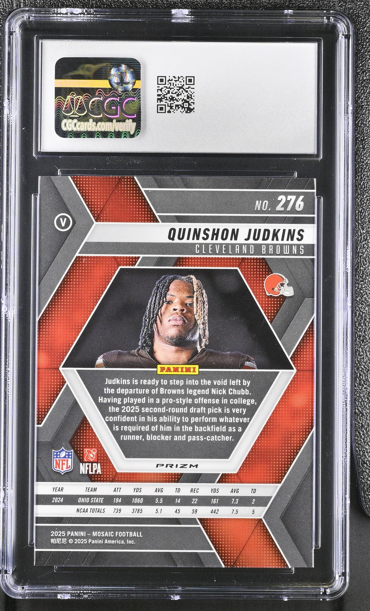 2025 Panini Mosaic Quinshon Judkins Purple Scope Rookie #276 CGC 10 Browns