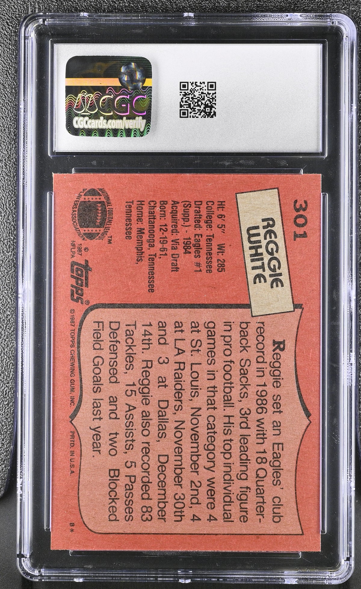 1987 Topps Reggie White All Pro #301 CGC 9 Philadelphia Eagles