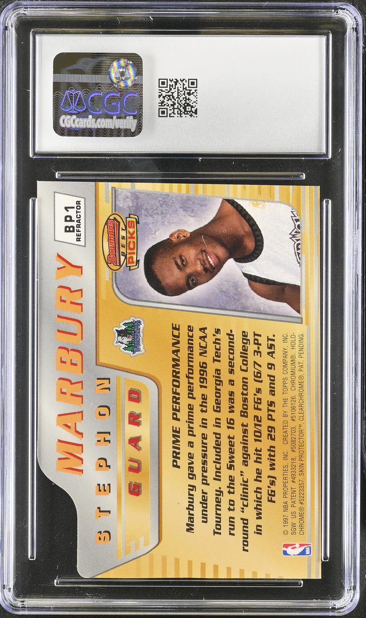 1996-97 Best Stephon Marbury Refractor Rookie Best Picks #BP1 CGC 9 Timberwolves