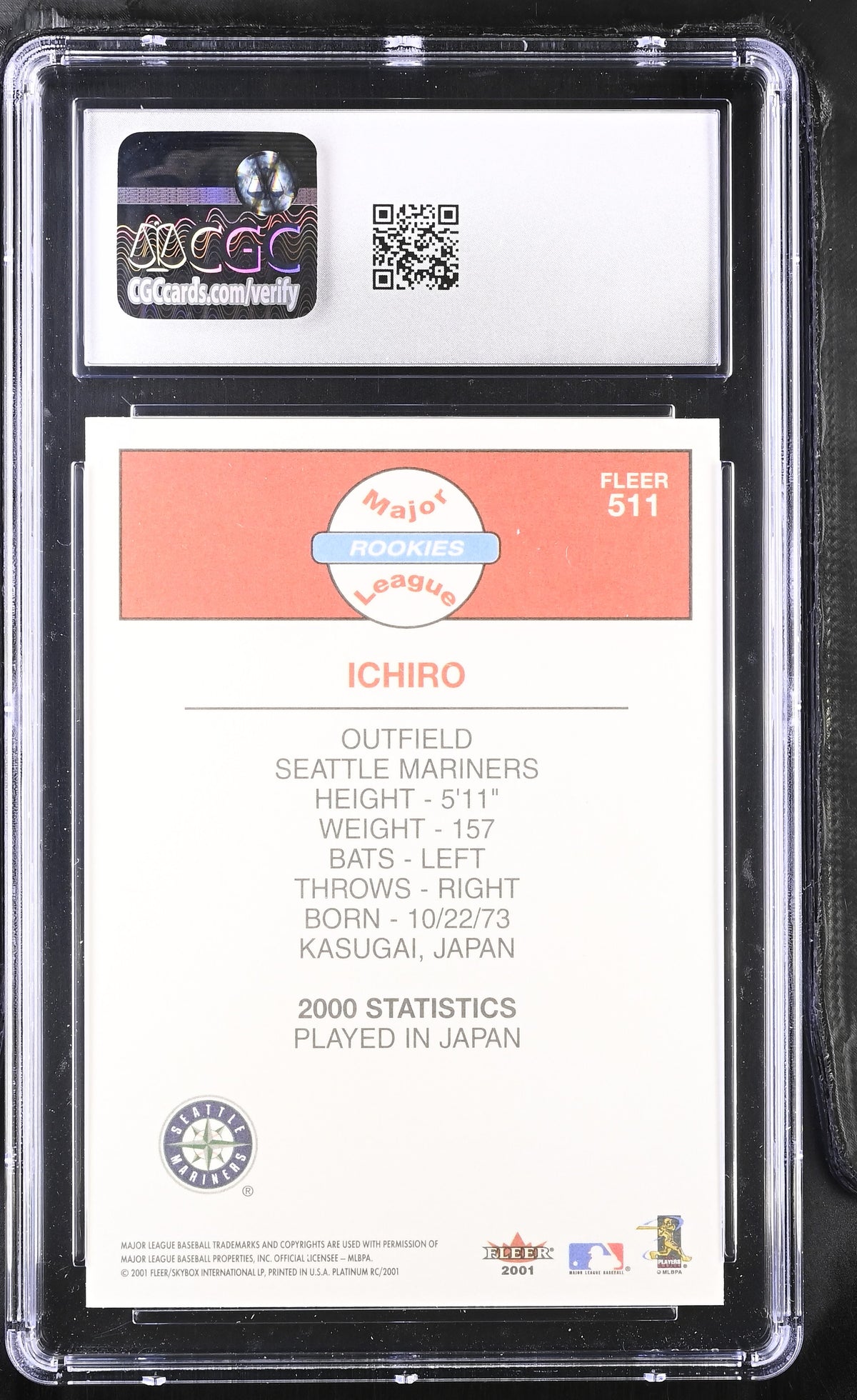 2001 Fleer Platinum Ichiro Suzuki Rookie #511 CGC 9.5 Seattle Mariners
