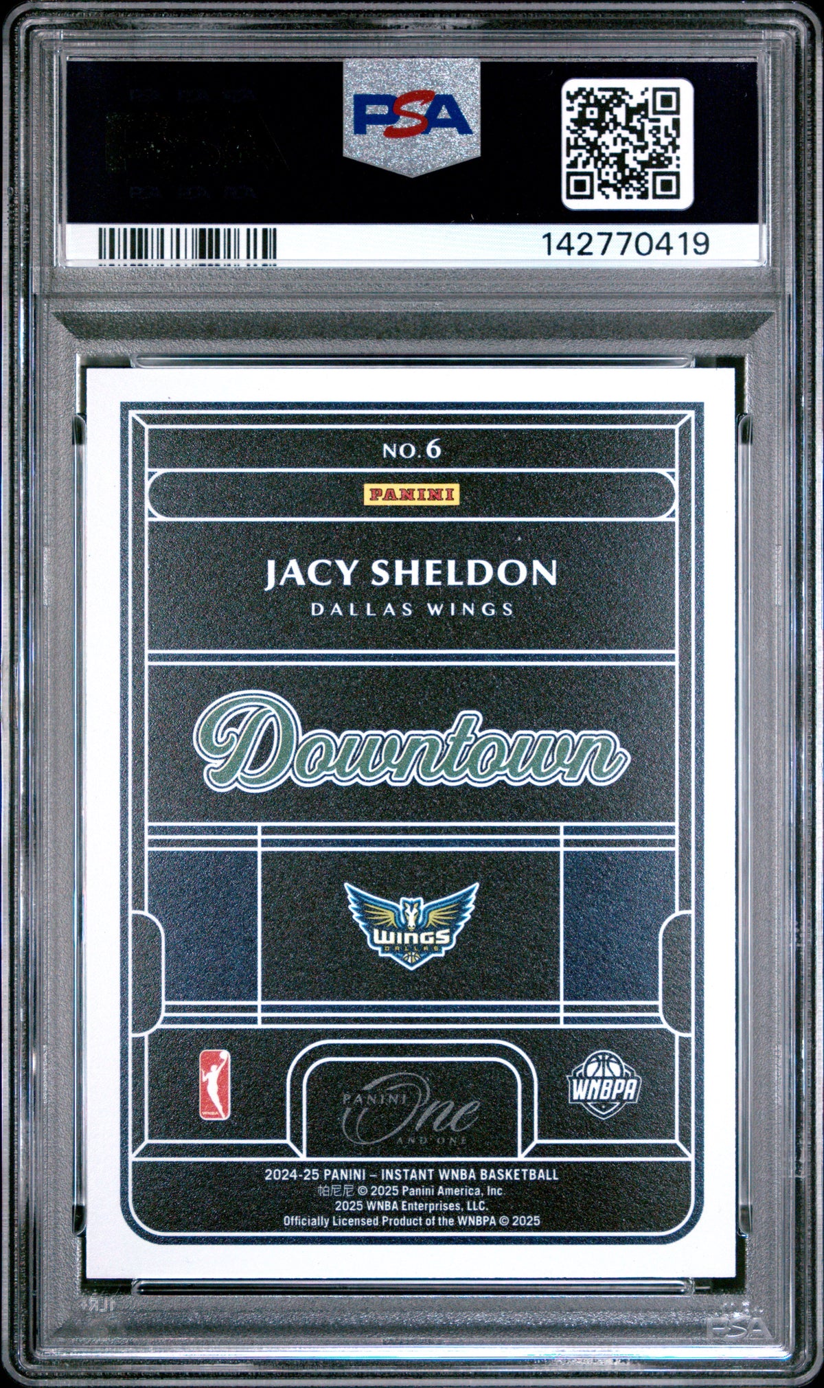 2024 Panini Rookie Royalty WNBA Downtown Jacy Sheldon Rookie #6 PSA 9 Wings