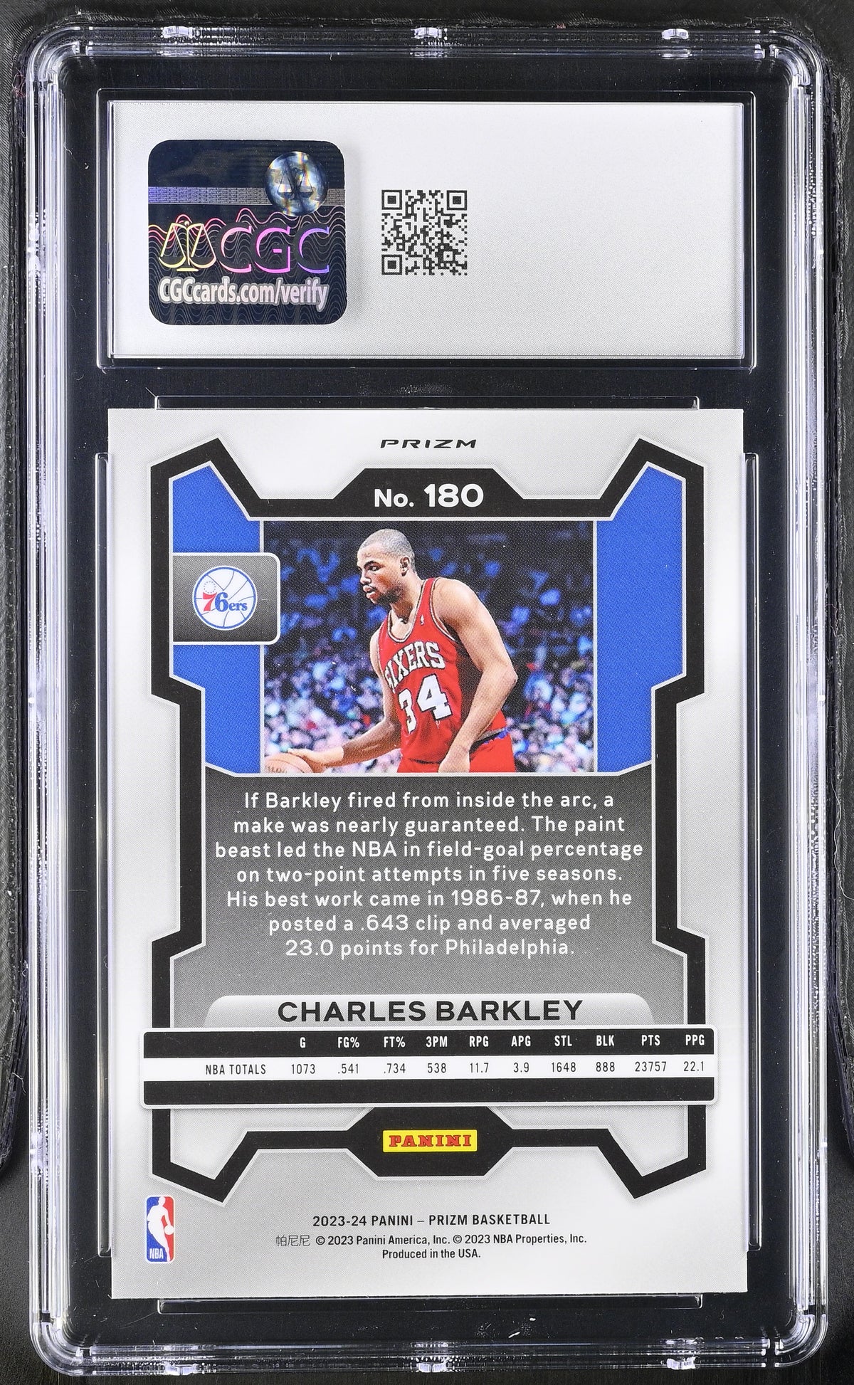 2023-24 Panini Prizm Charles Barkley Pink Ice #180 CGC 10 Philadelphia 76ers