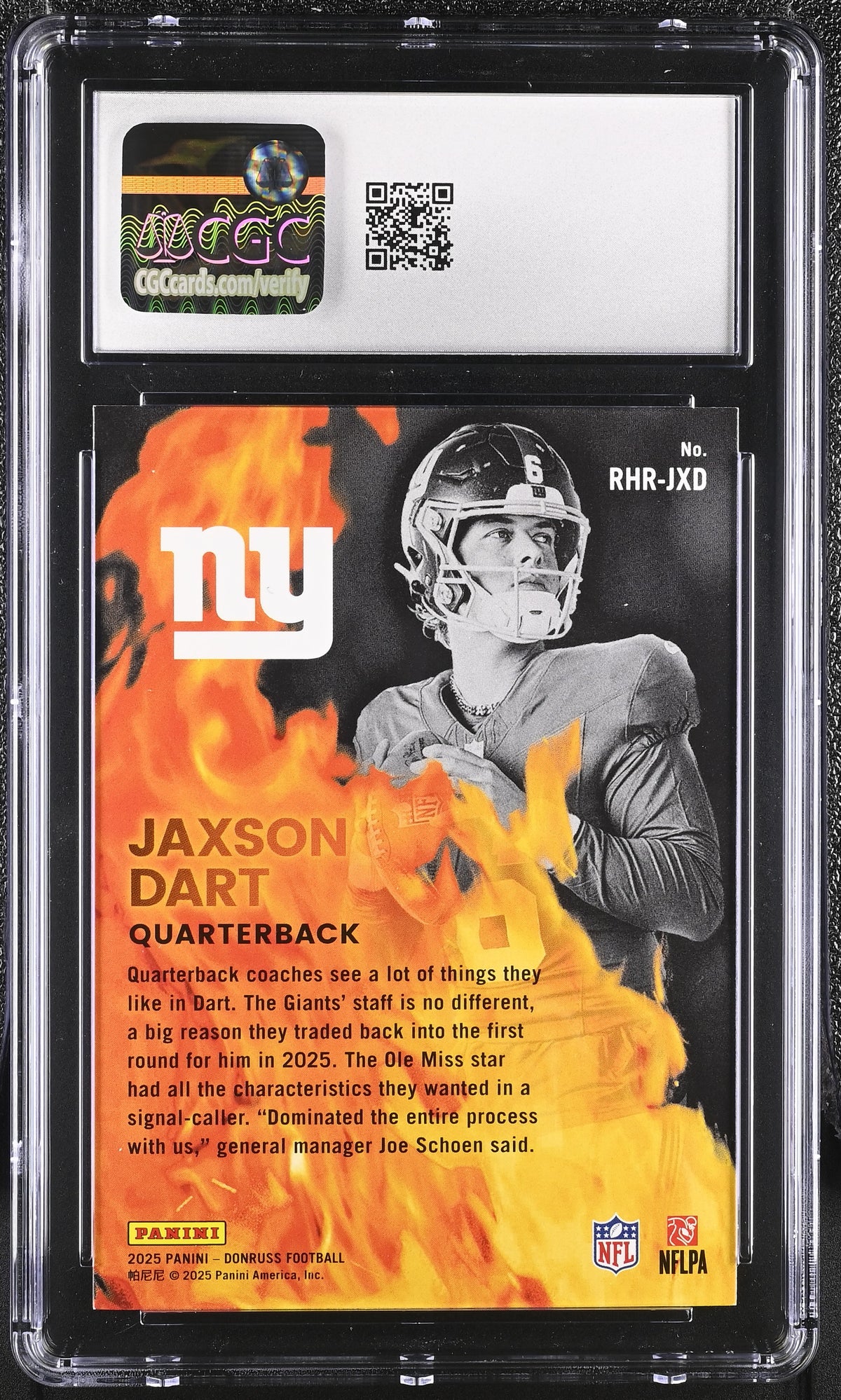 2025 Donruss Jaxson Dart Red Hot Rookies #RHR-JXD CGC 10 New York Giants
