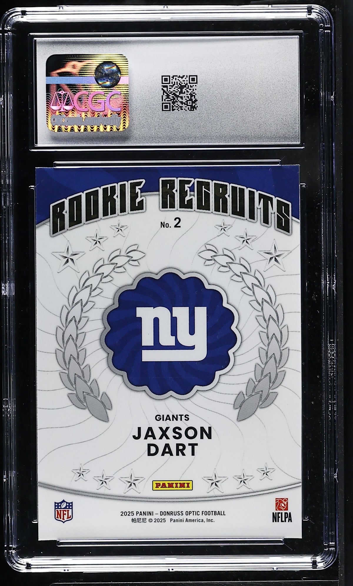 2025 Donruss Optic Jaxson Dart Rookie Recruits #2 CGC 10 New York Giants