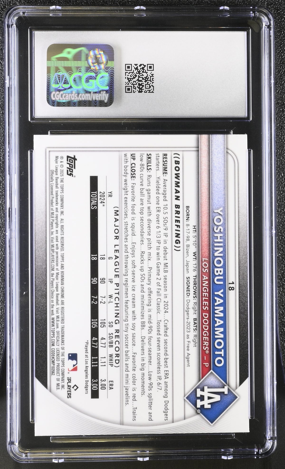 2025 Bowman Mega Box Yoshinobu Yamamoto #18 CGC 9 Los Angeles Dodgers