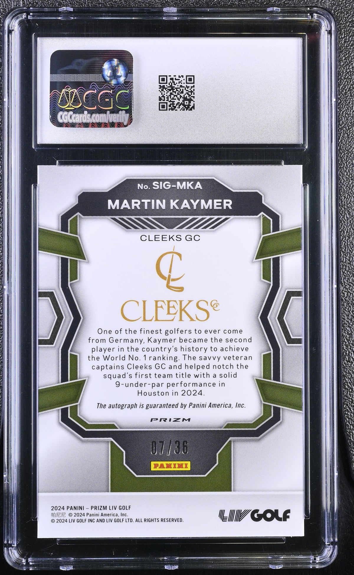 2024 Prizm LIV Golf Martin Kaymer White Mojo /36 Signatures Auto #SIG-MKA CGC 10