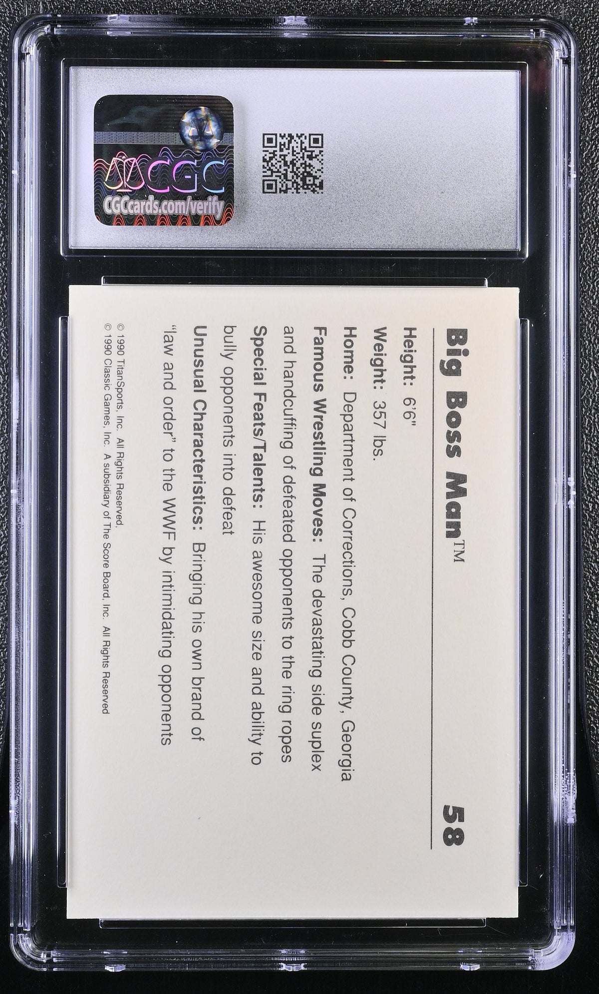 1990 Classic WWF Big Boss Man #58 CGC 9.5