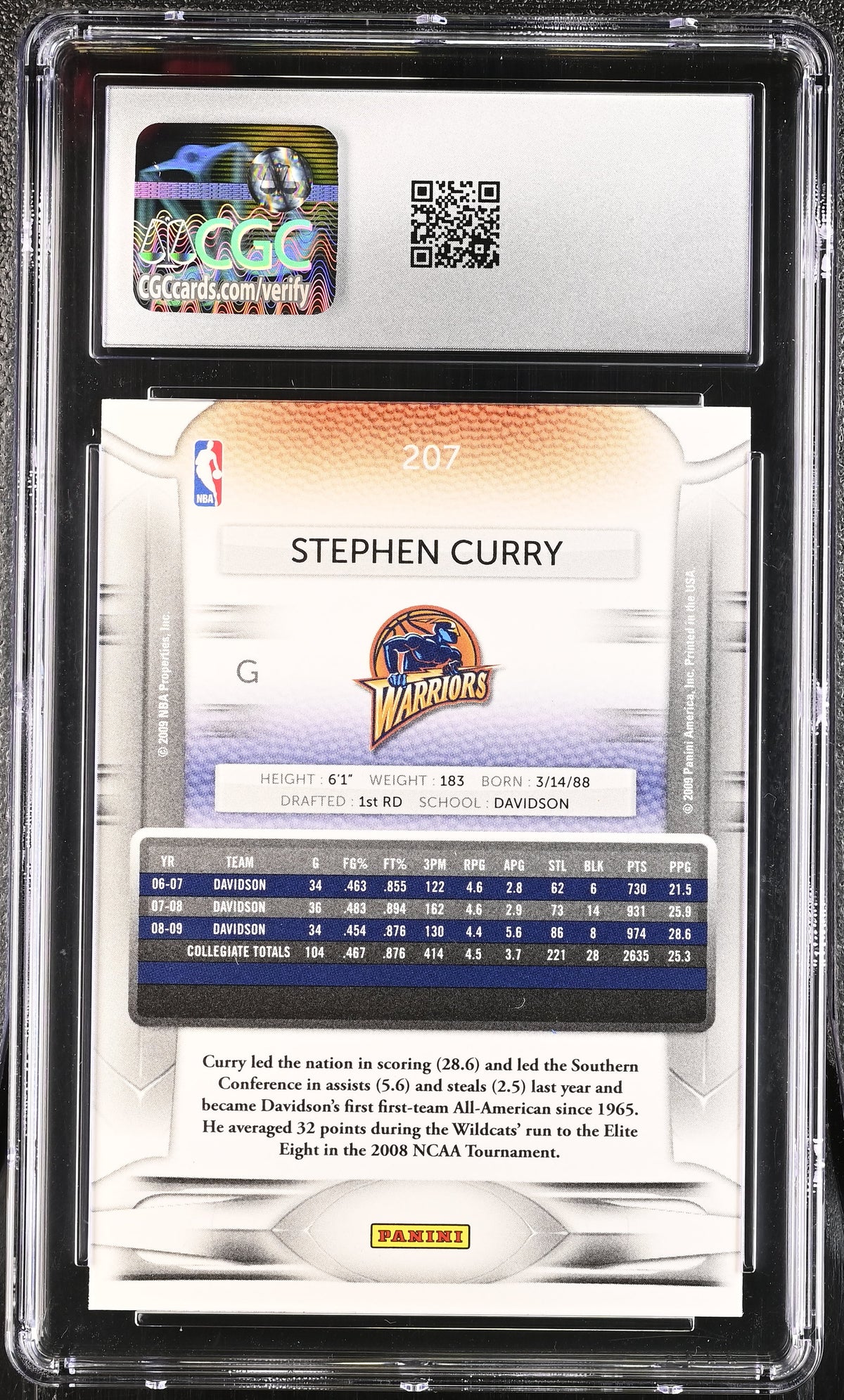 2009-10 Panini Prestige Stephen Curry Rookie #207 CGC 9 Golden State Warriors