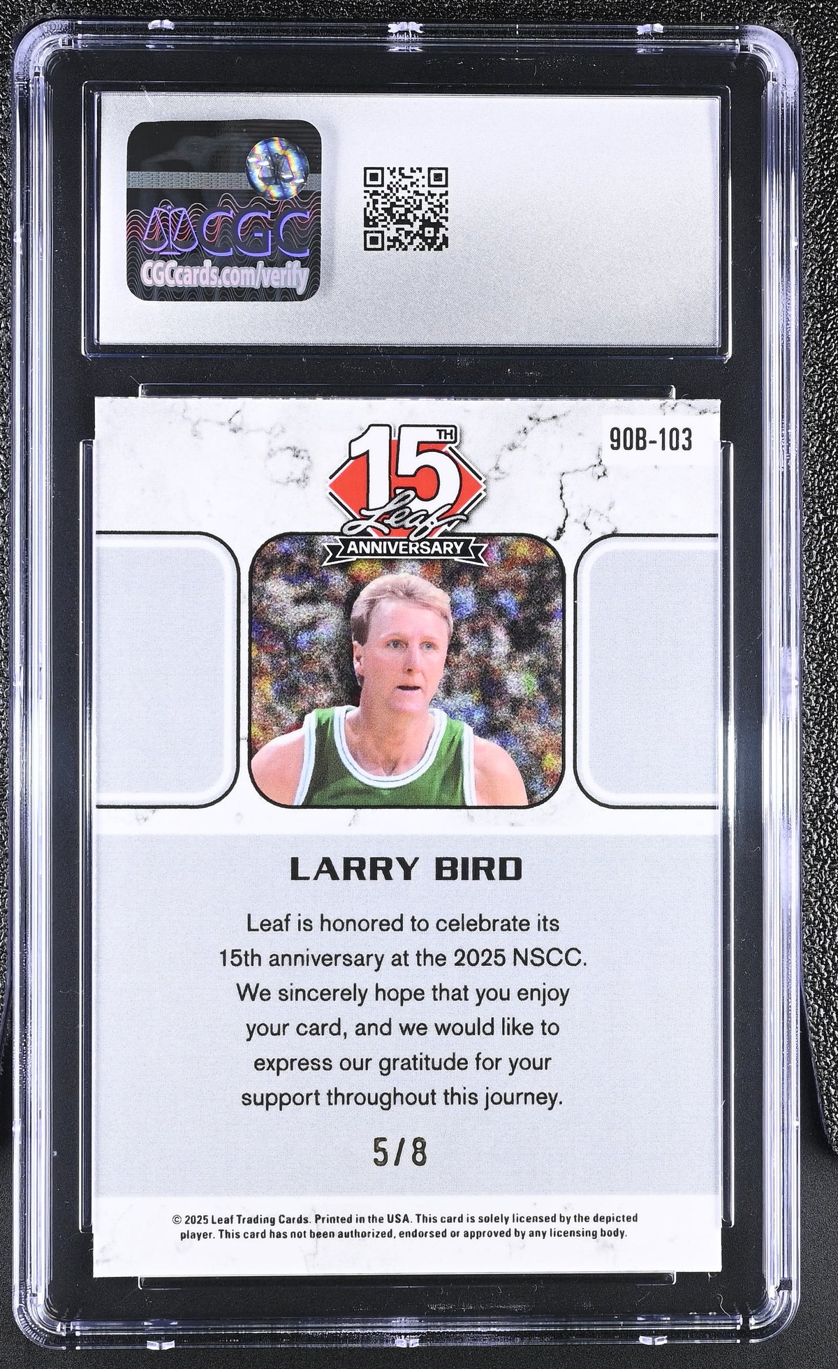2025 Leaf 15th Anniversary Larry Bird Pink Sparkles /8 '90 90B-103 CGC 9 Celtics