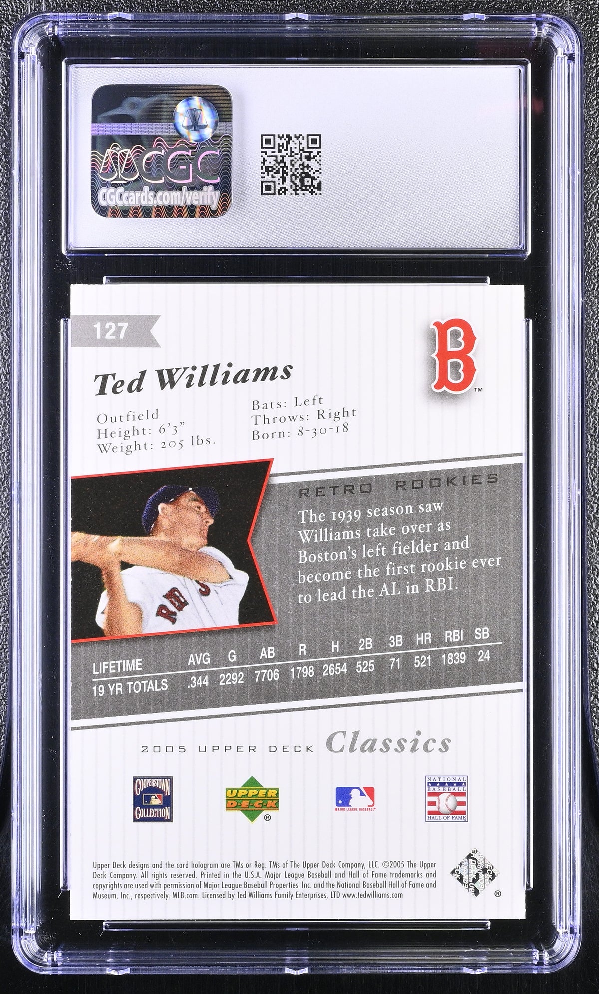 2005 Upper Deck Classics Ted Williams #127 CGC 9.5 Boston Red Sox