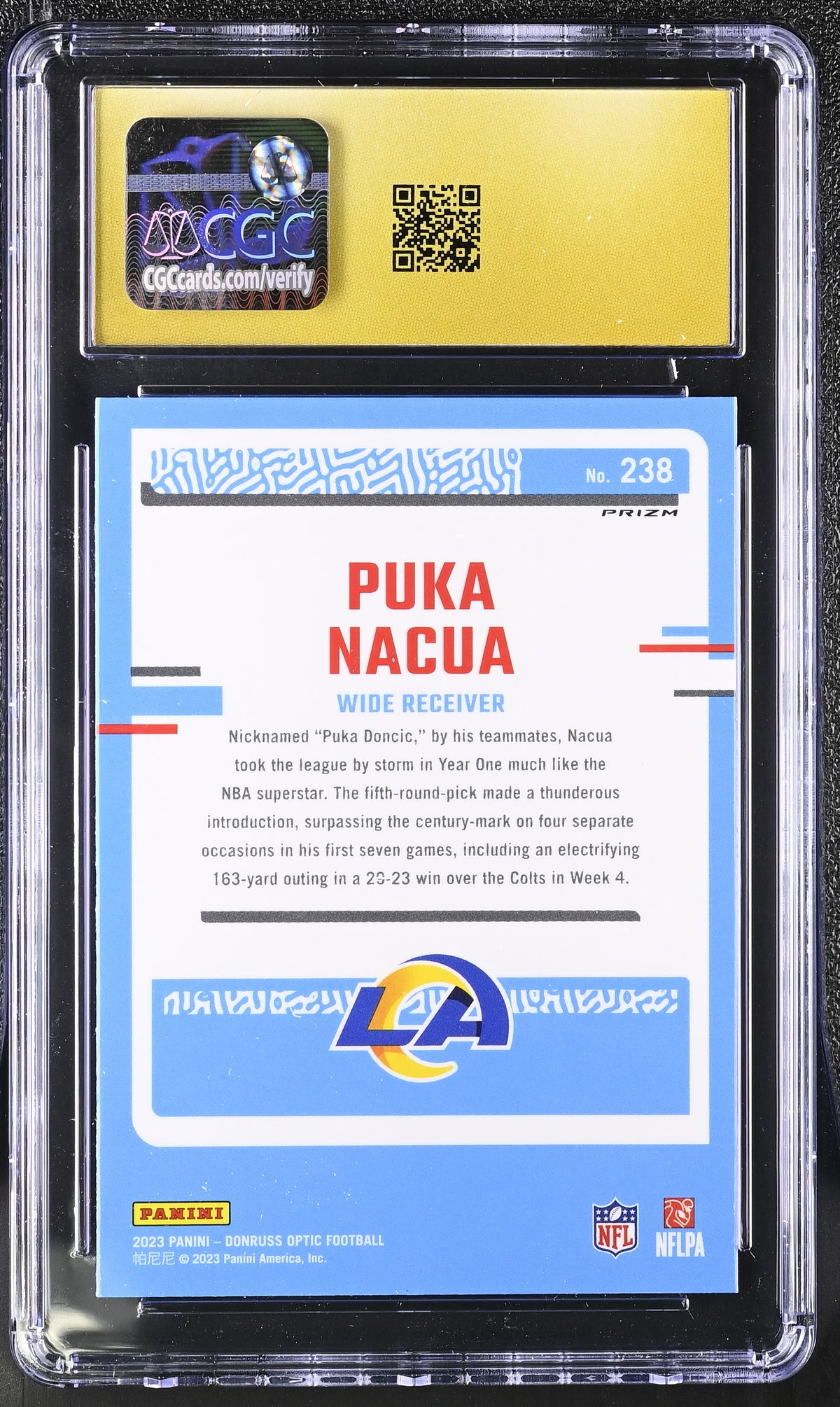2023 Donruss Optic Puka Nacua Purple Shock Rookie #238 CGC 10 Pristine Rams