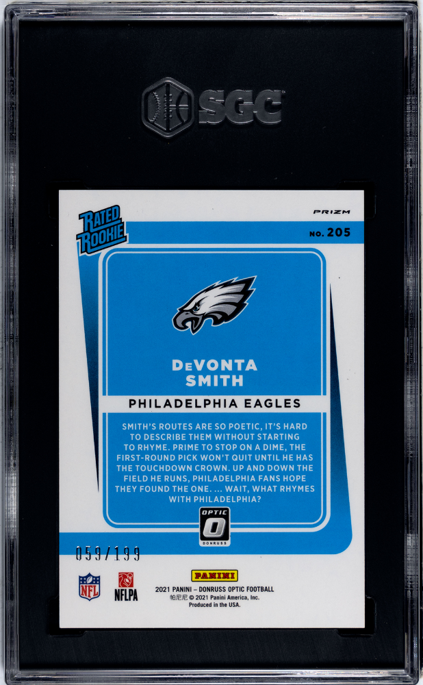 2021 Donruss Optic Devonta Smith Orange Prizm /199 Rookie #205 SGC 9.5 Eagles
