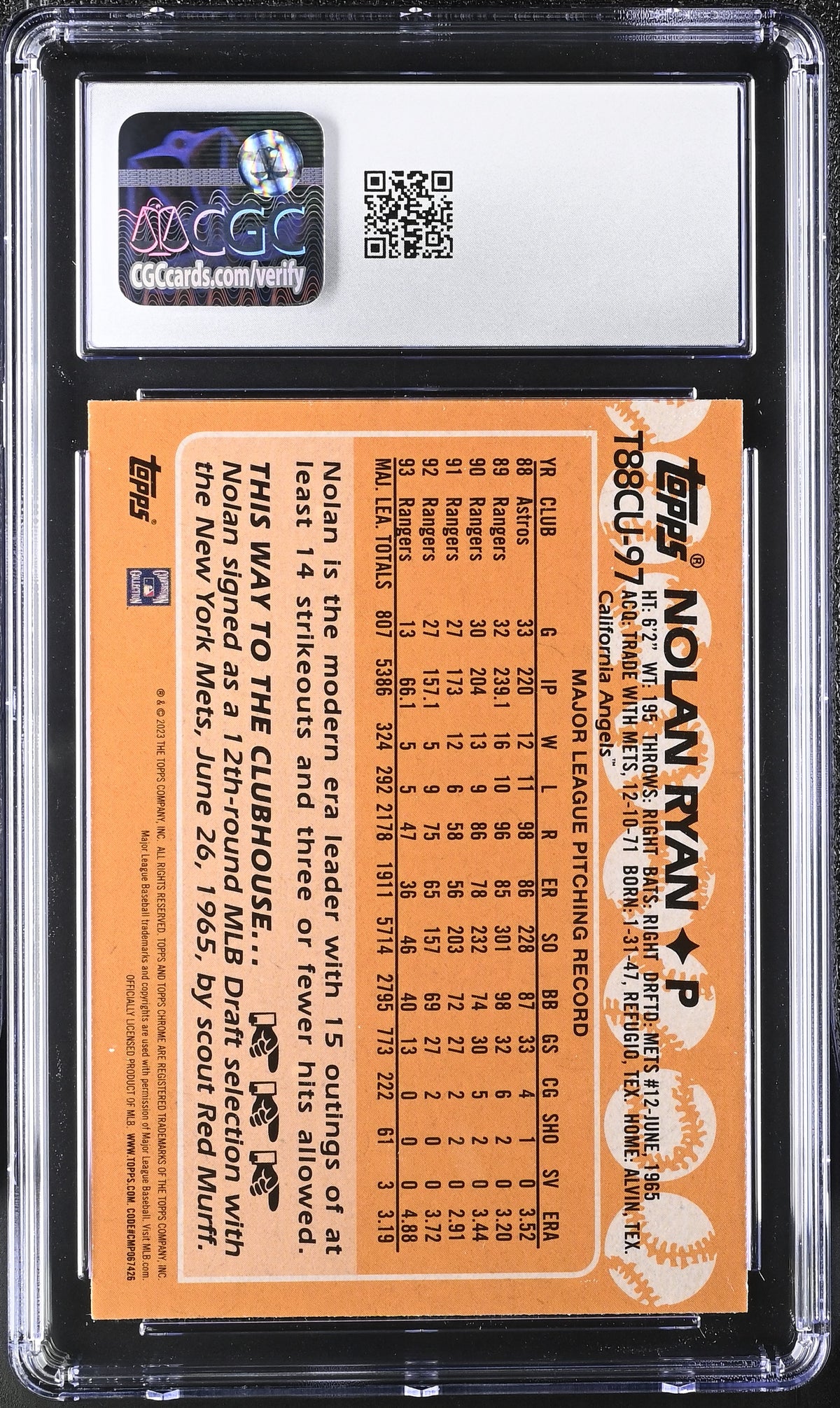 2023 Topps Update Nolan Ryan '88 Silver Pack #T88CU-97 CGC 9.5 Angels