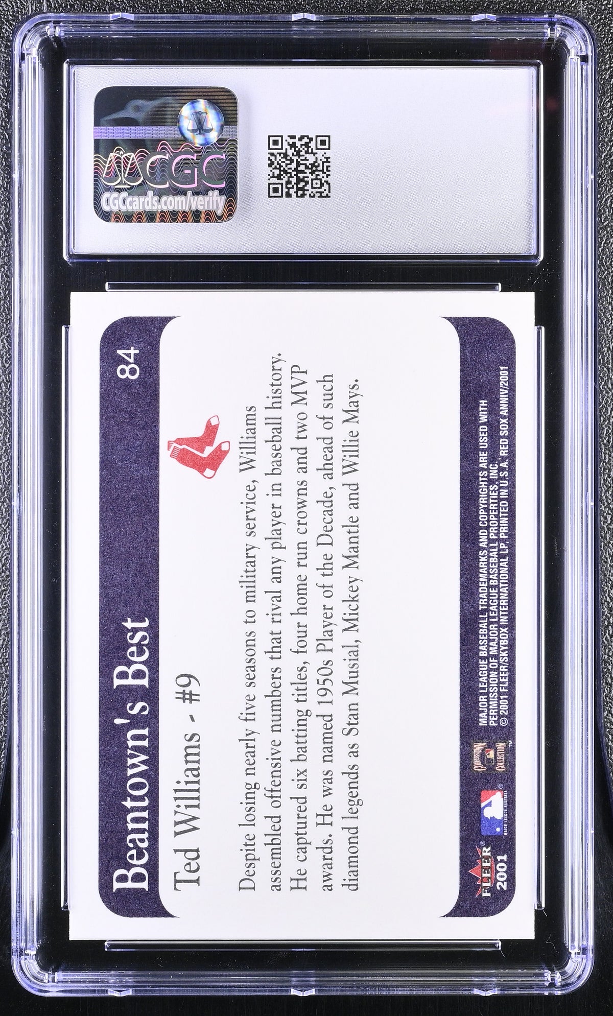 2001 Fleer Red Sox 100th Ted Williams #84 CGC 9.5 Boston Red Sox