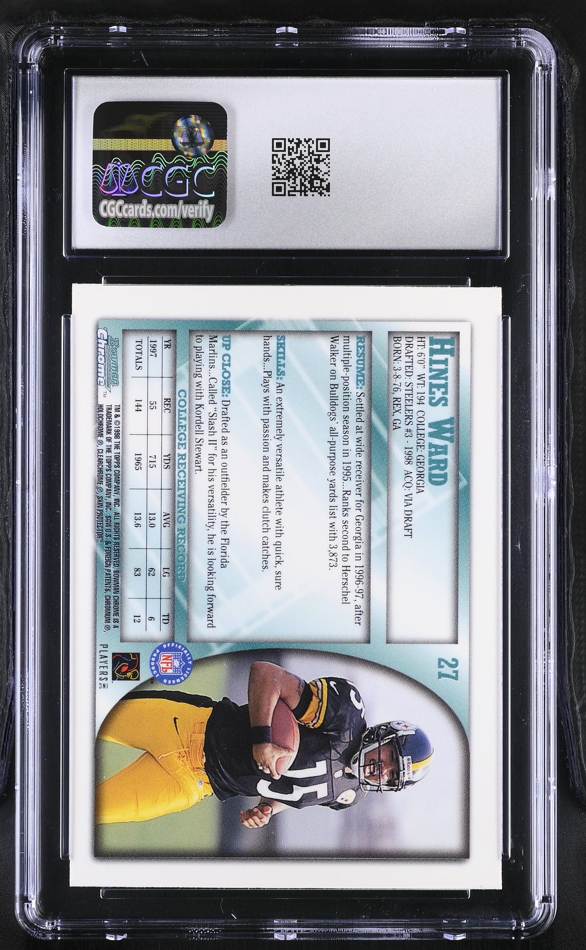 1998 Bowman Chrome Hines Ward Rookie #27 CGC 9 Pittsburgh Steelers