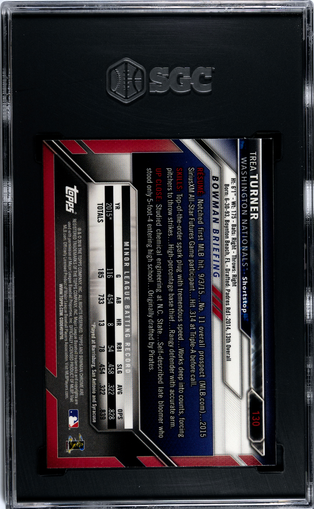 2016 Bowman Chrome Trea Turner Rookie #130 SGC 9.5 Washington Nationals