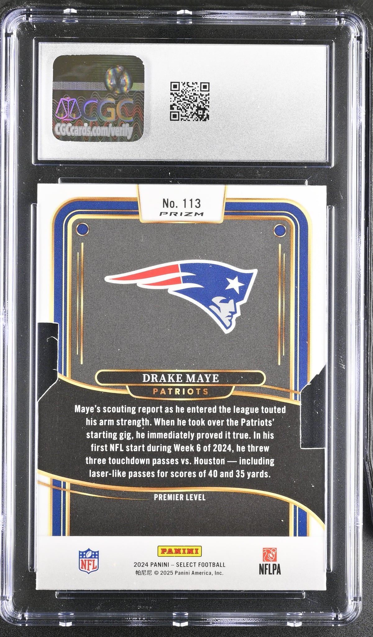 2024 Panini Select Drake Maye Silver Die-Cut Rookie #113 CGC 9 Patriots