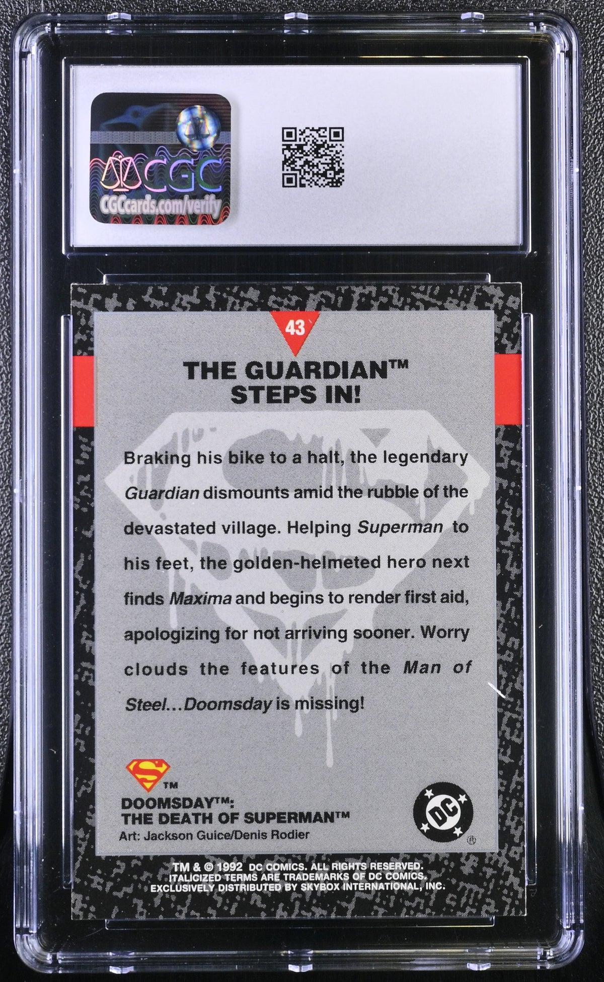 1992 Skybox Doomsday: The Death Of Superman The Guardian Steps in! #43 CGC 9.5