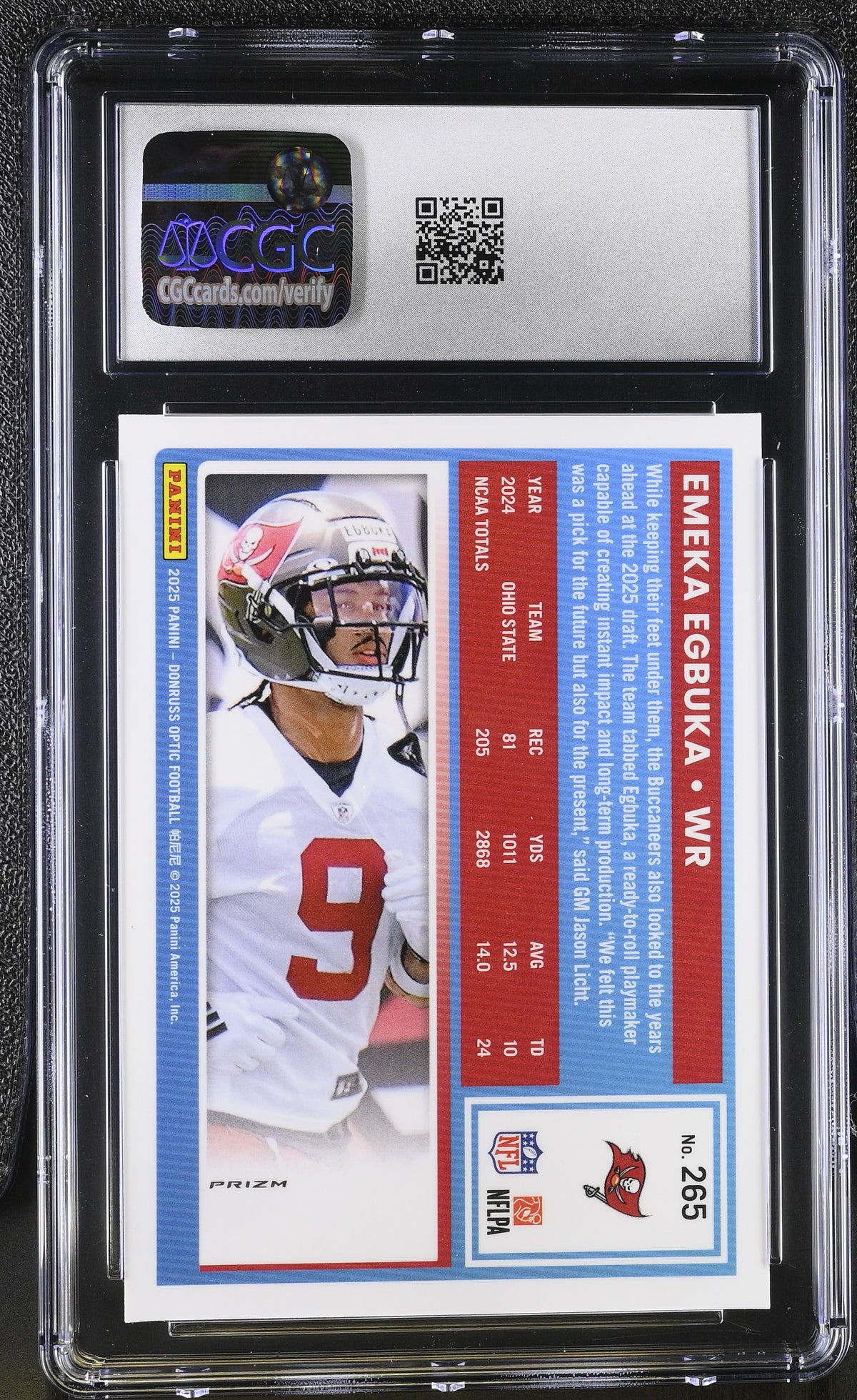 2025 Donruss Optic Emeka Egbuka Green Hyper Rookie #265 CGC 9.5 Buccaneers