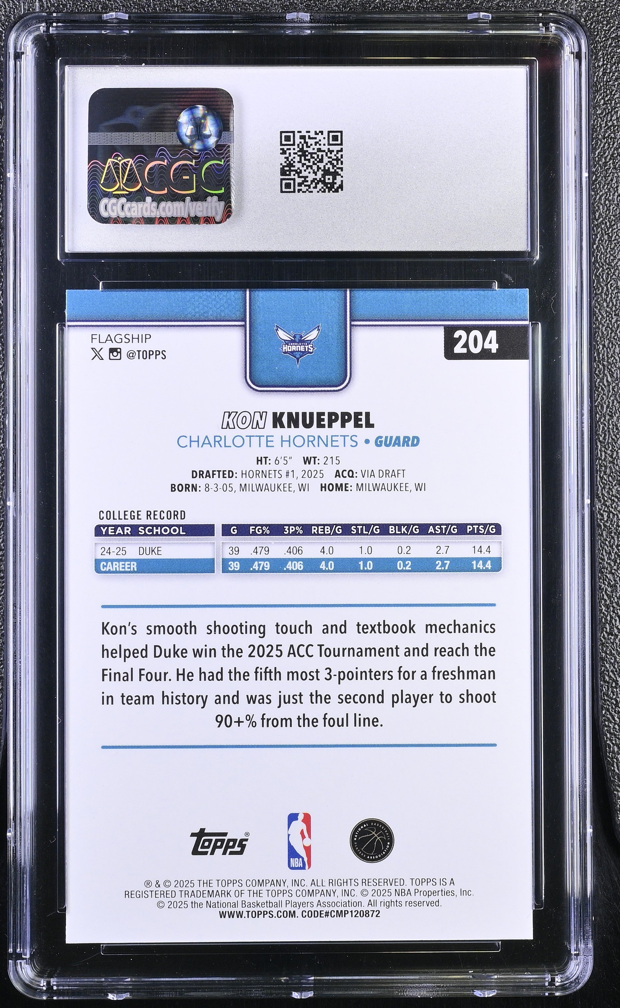2025-26 Topps Kon Knueppel #204 CGC 10