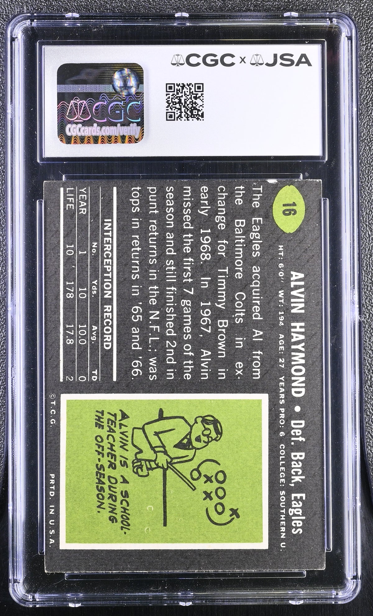 1969 Topps Alvin Haymond Auto Autograph #16 CGC Authentic JSA Eagles