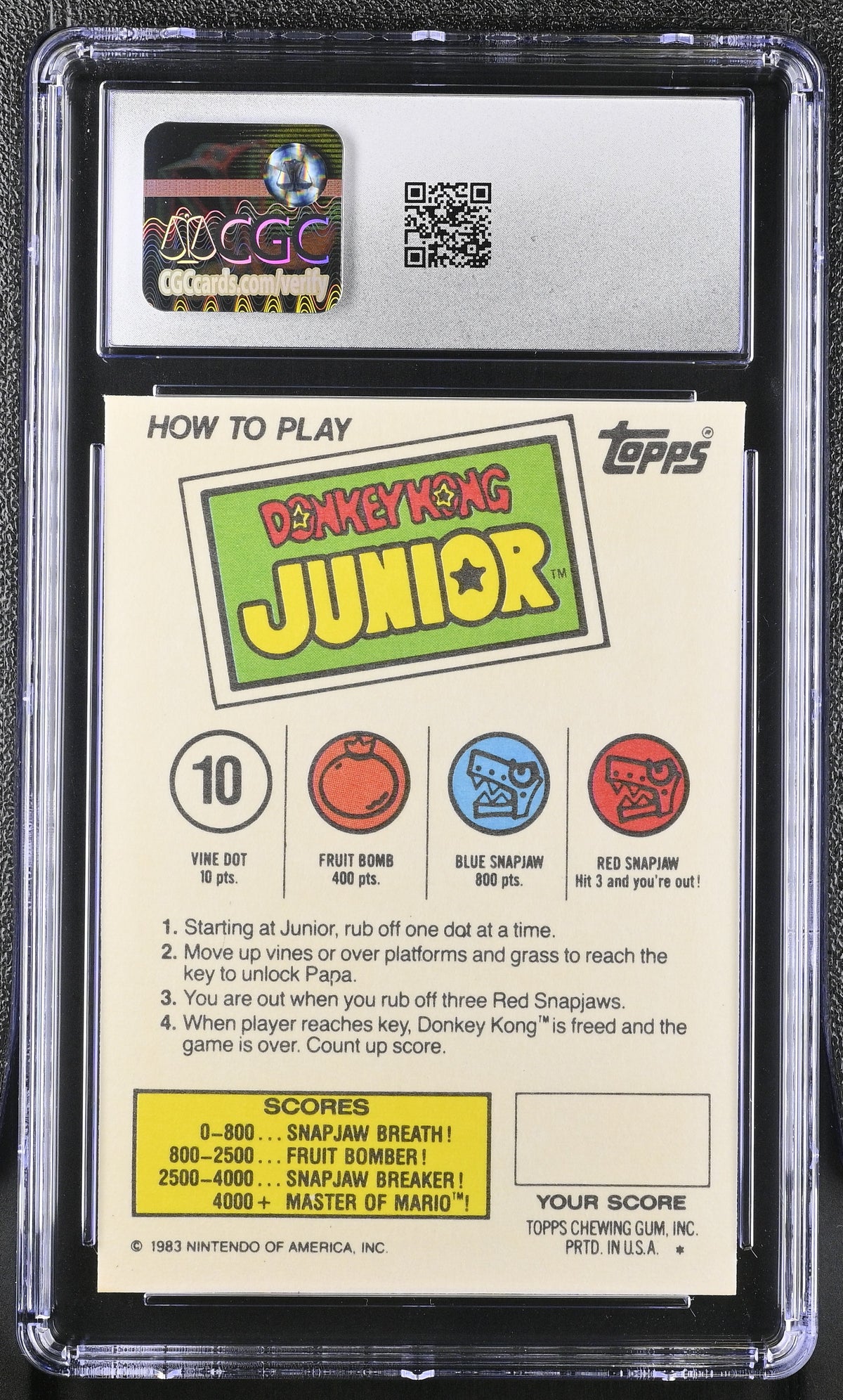 1983 Topps Video City Donkey Kong Junior Scratch-Off CGC 9