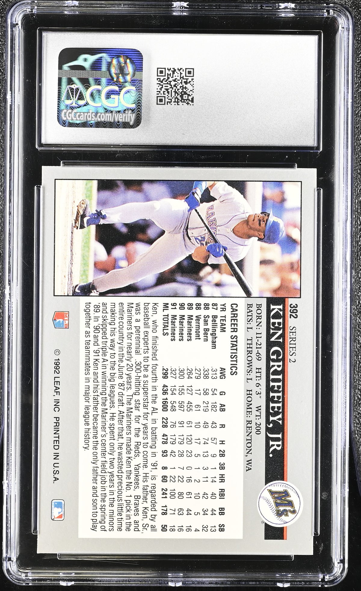 1992 Leaf Ken Griffey Jr. #392 CGC 9 Seattle Mariners