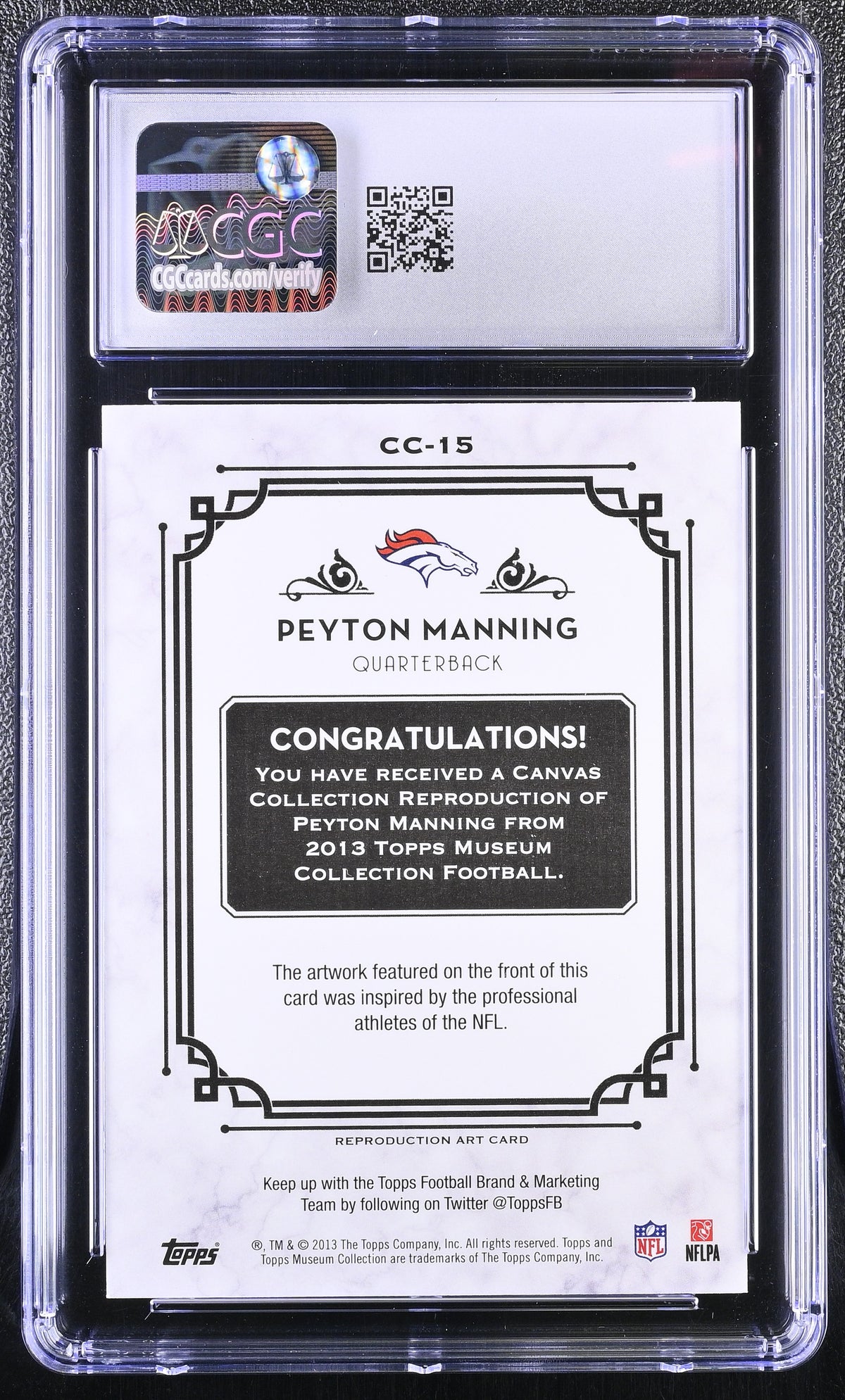 2013 Topps Museum Collection Peyton Manning Canvas Collection #15 CGC 10 Broncos