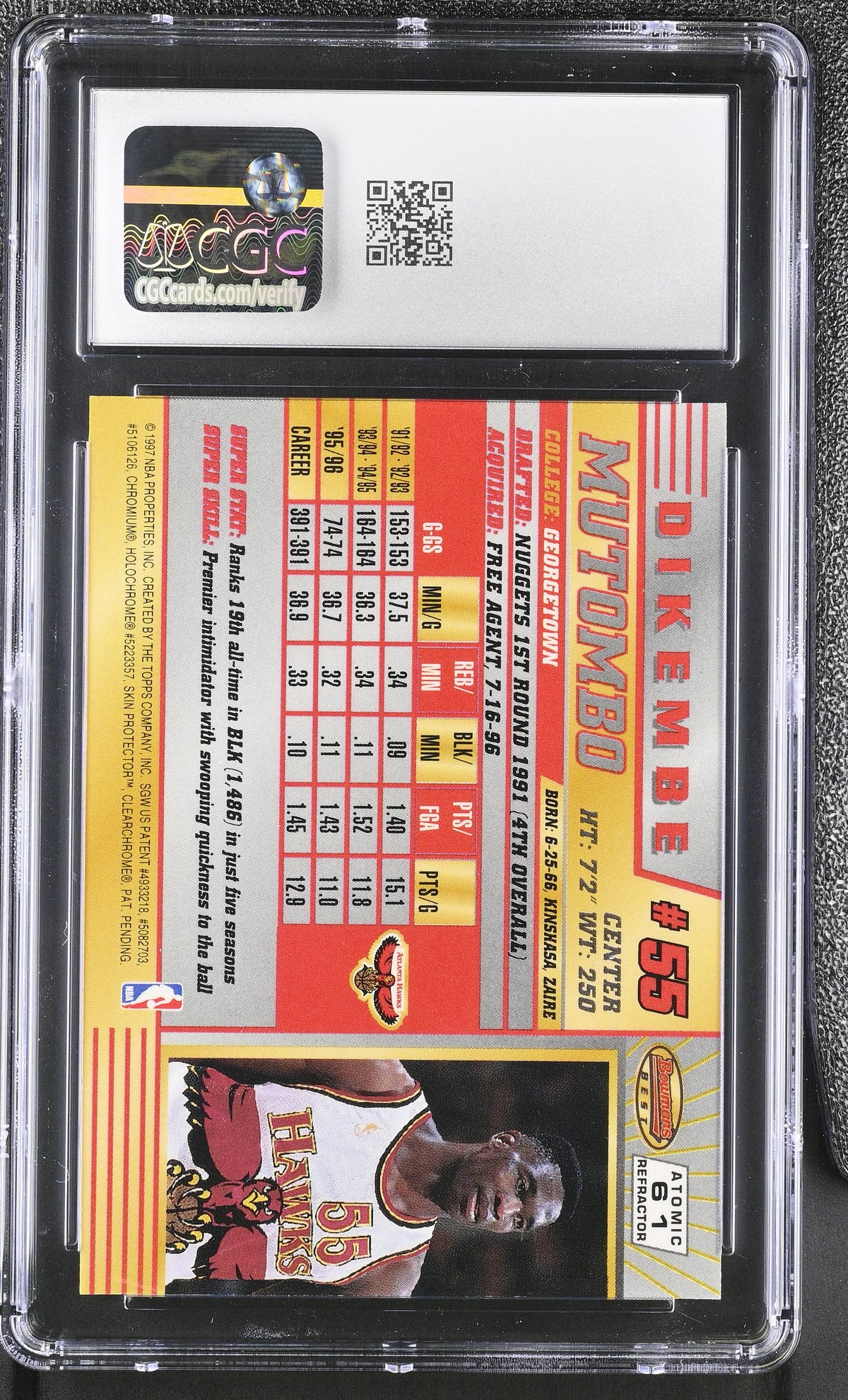 1996-97 Best Dikembe Mutombo Atomic Refractor #61 CGC 8 Atlanta Hawks