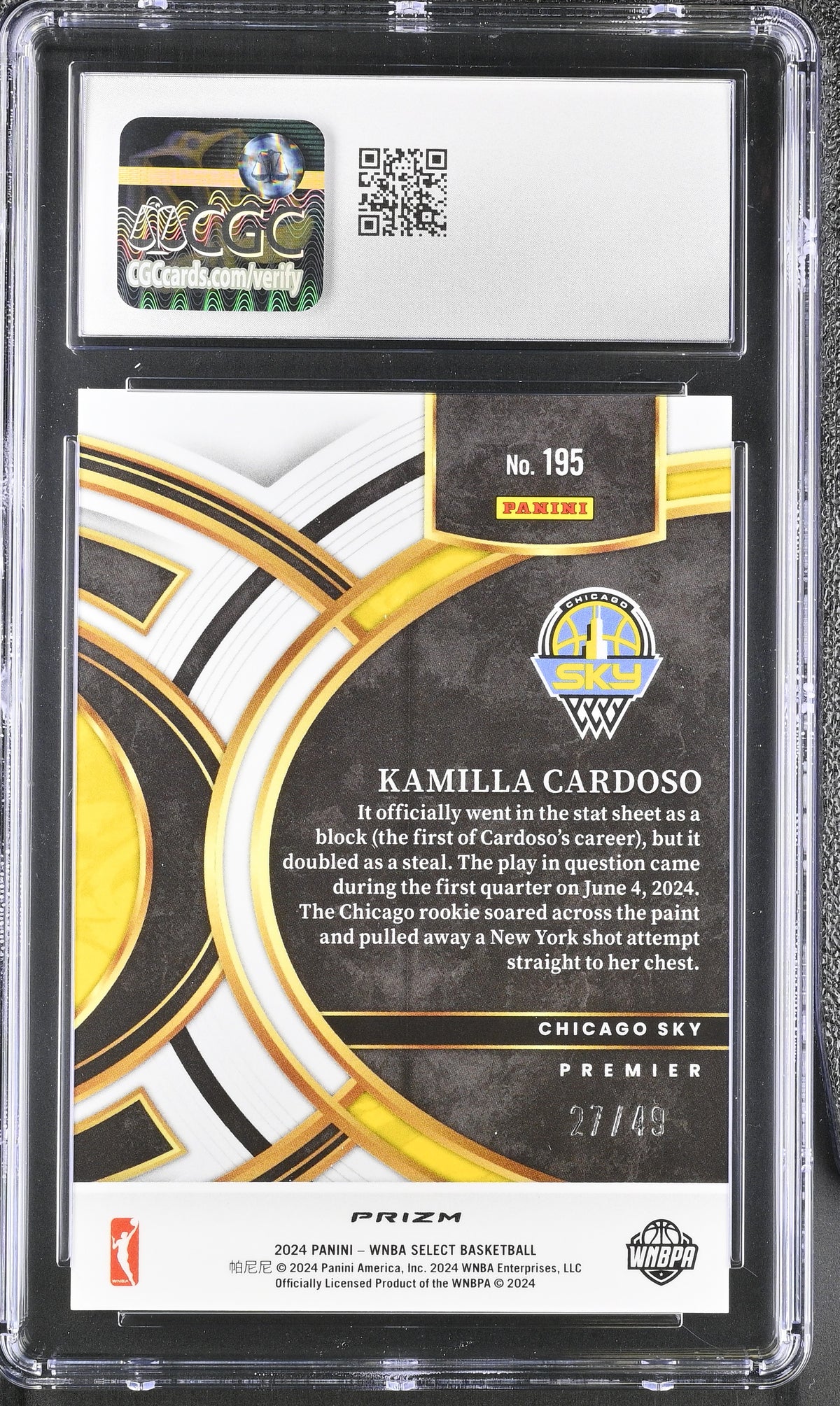 2024 Panini Select WNBA Kamilla Cardoso Bronze Checker #195 CGC 10