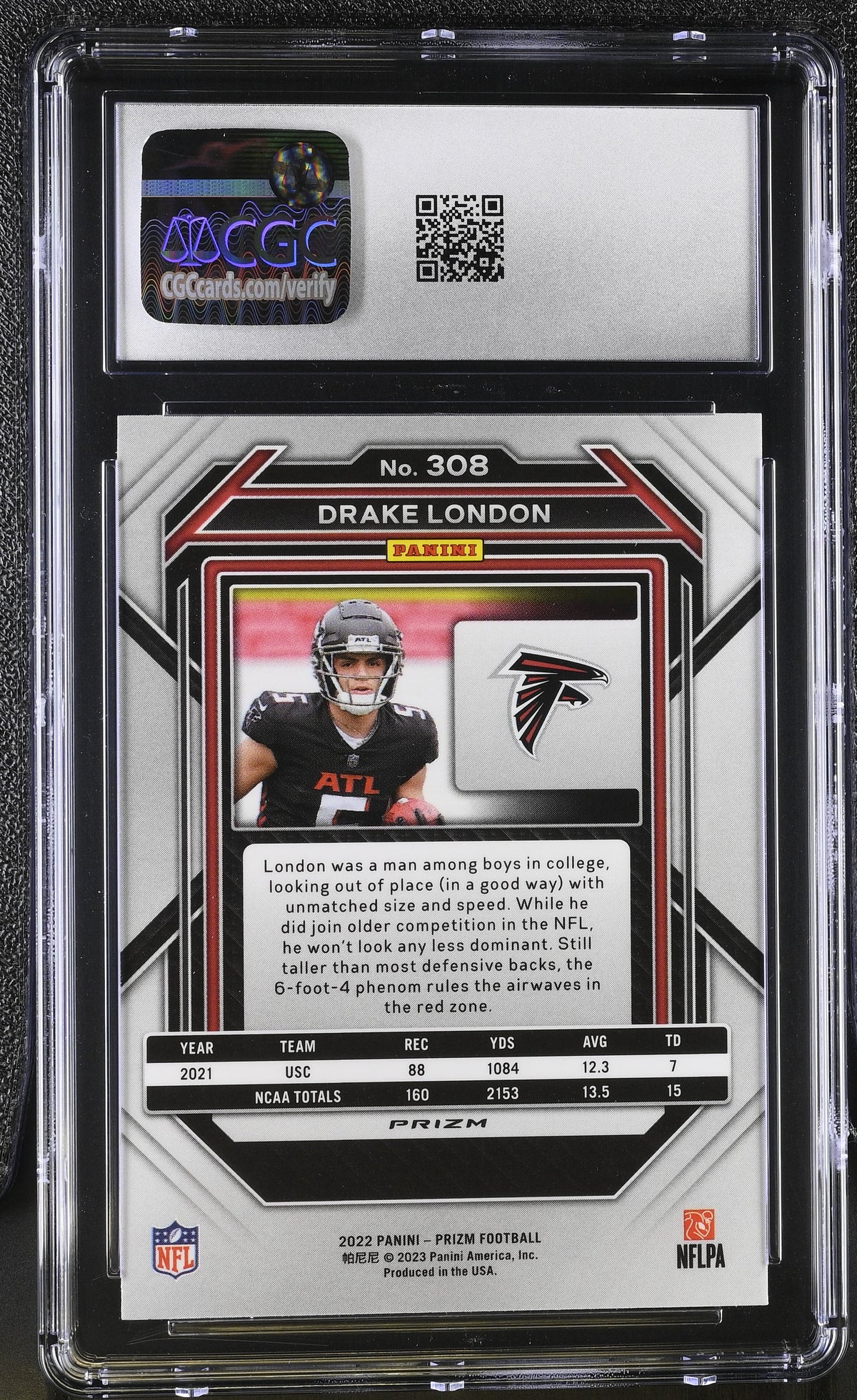2022 Panini Prizm Drake London Red White & Blue Rookie #308 CGC 9.5 Falcons