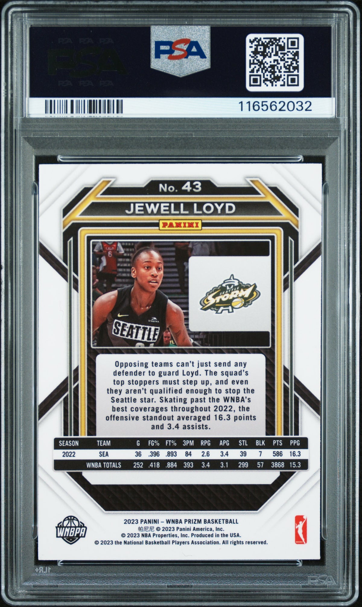 2023 Panini Prizm WNBA Jewell Loyd Auto Autograph #43 PSA Authentic Storm
