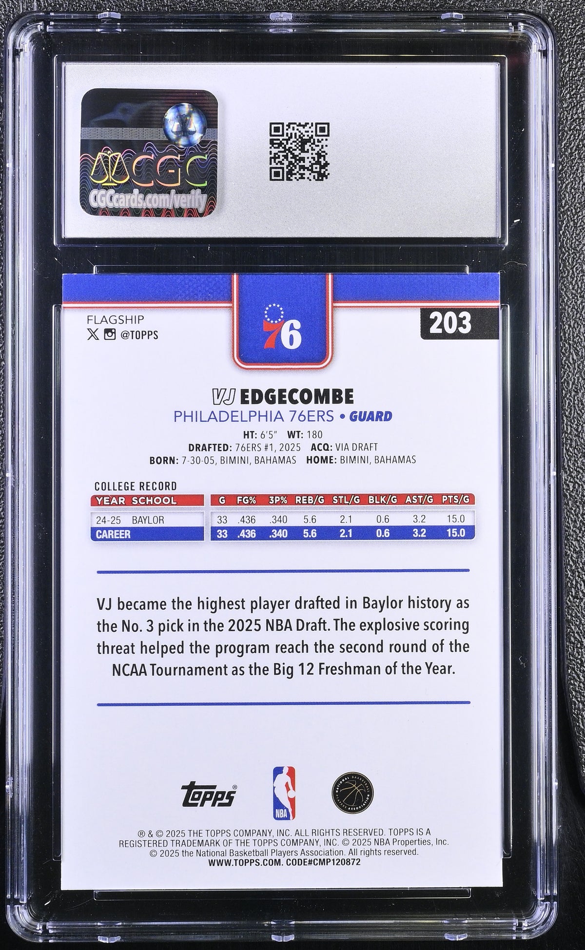 2025-26 Topps VJ Edgecombe #203 CGC 10