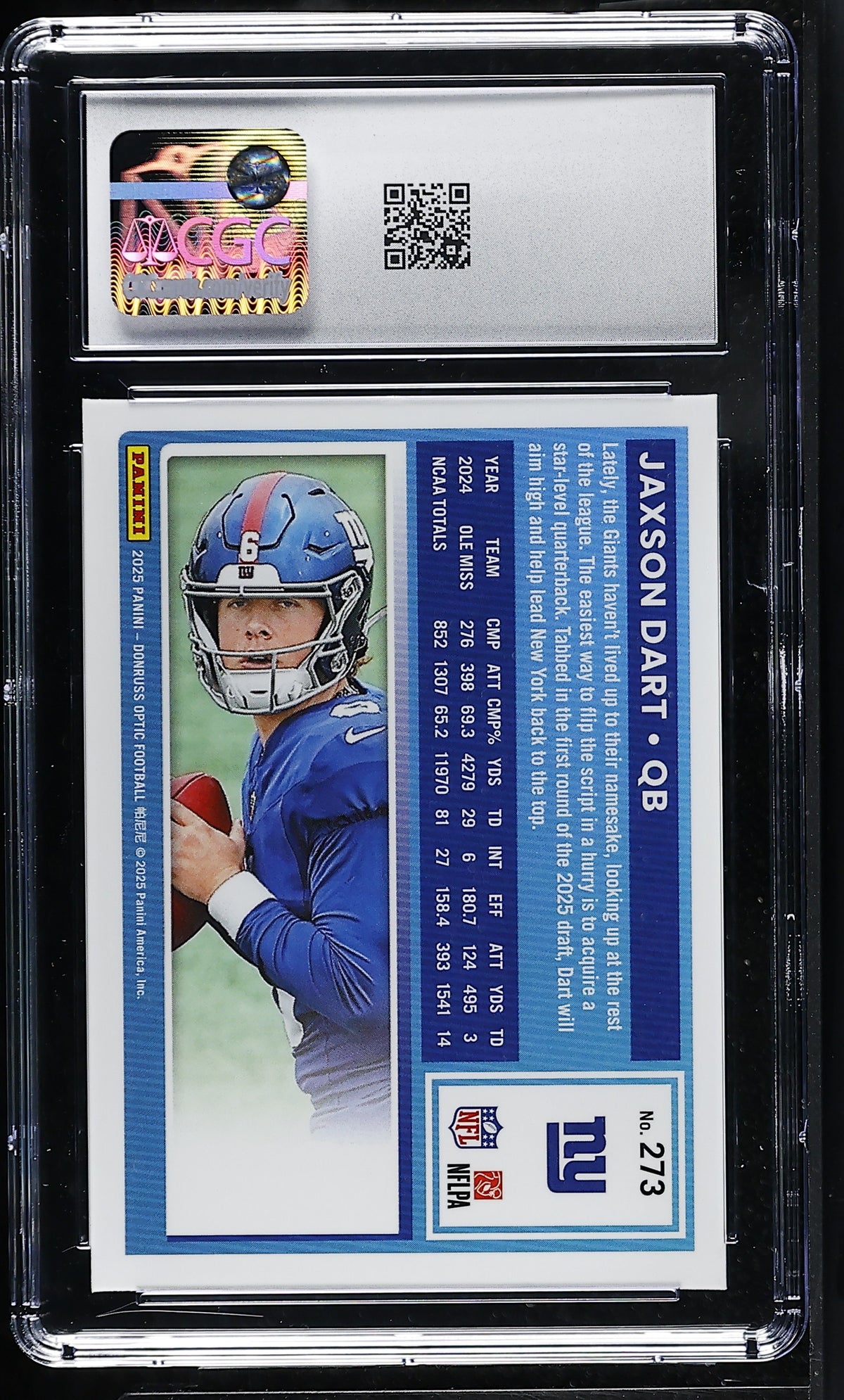2025 Donruss Optic Jaxson Dart Rookie #273 CGC 10 New York Giants